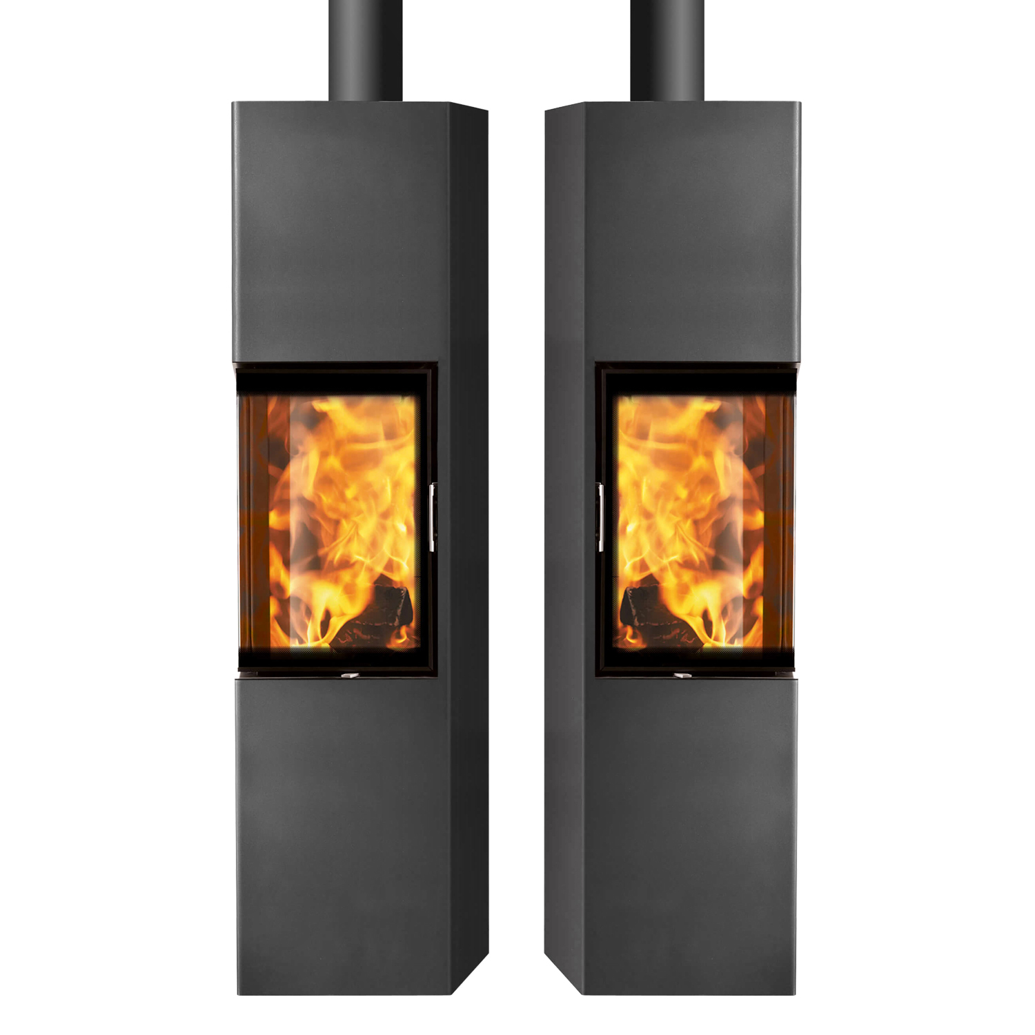 Austroflamm Slim 2.0 poêle à bois en acier gris fonte, ouverture de porte à gauche, raccordement supérieur ou arrière