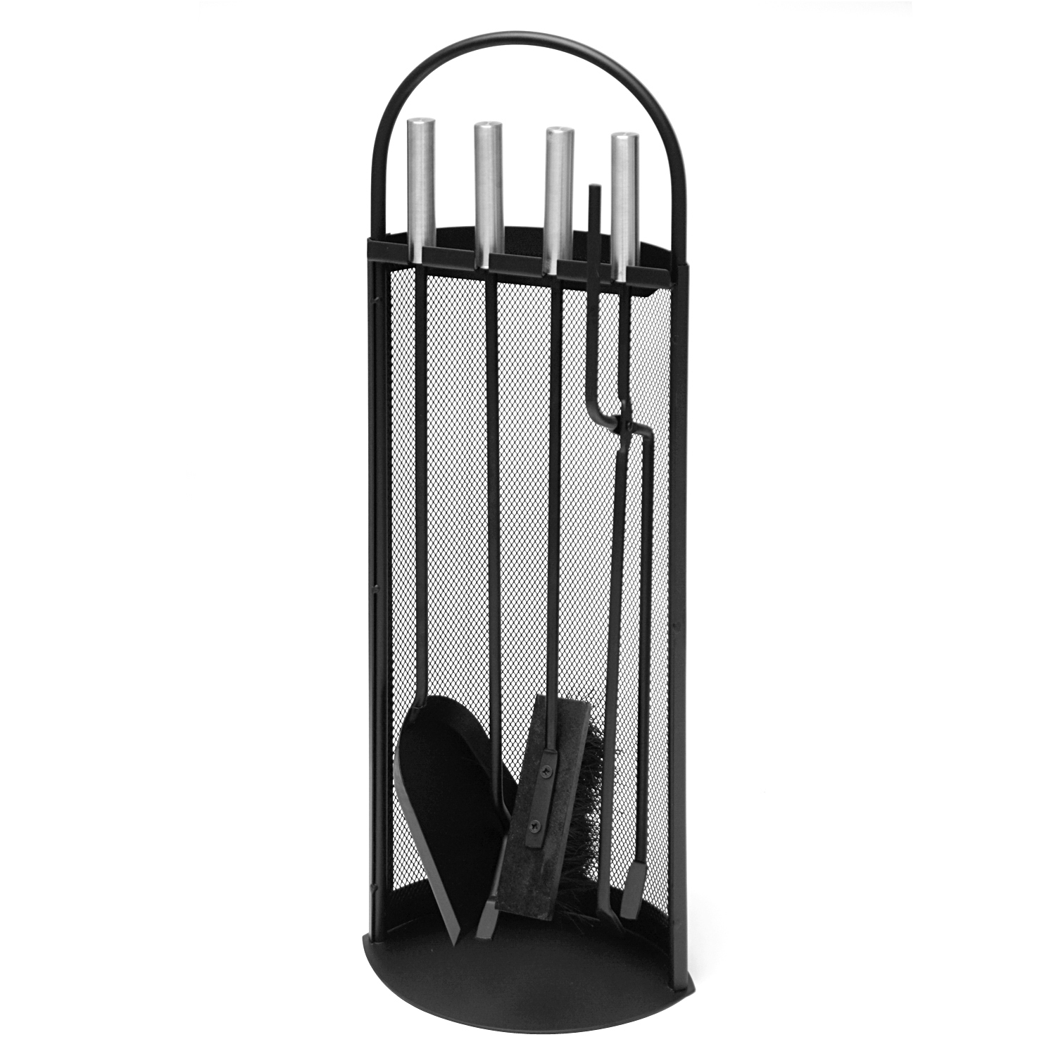 Ensemble d'accessoires de cheminée Albert, 4 pièces, noir, poignées en acier inoxydable, 66 cm