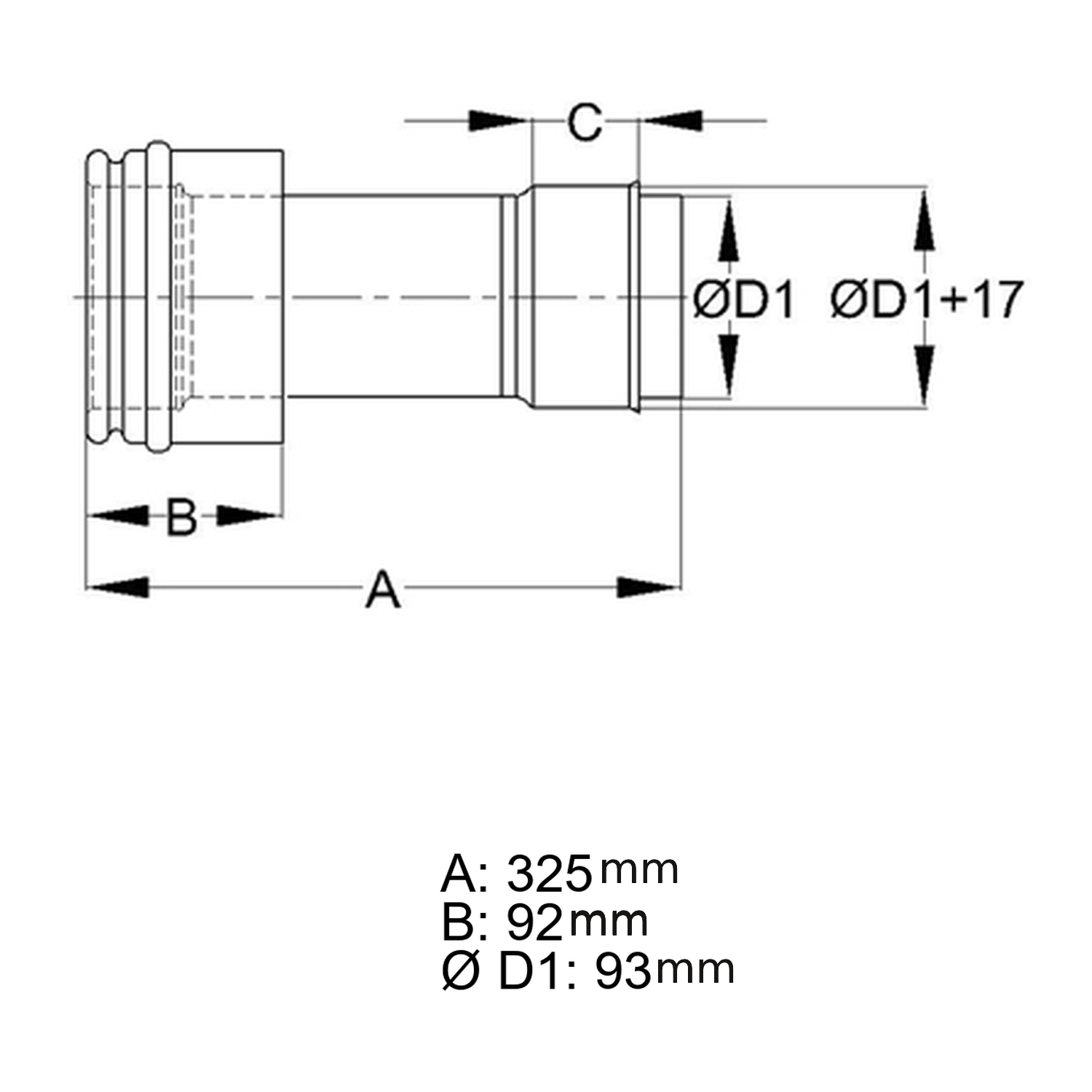 Schiedel raccord Ø100 simple paroi, recoupable pour ICS Ø150 mm double paroi brillant