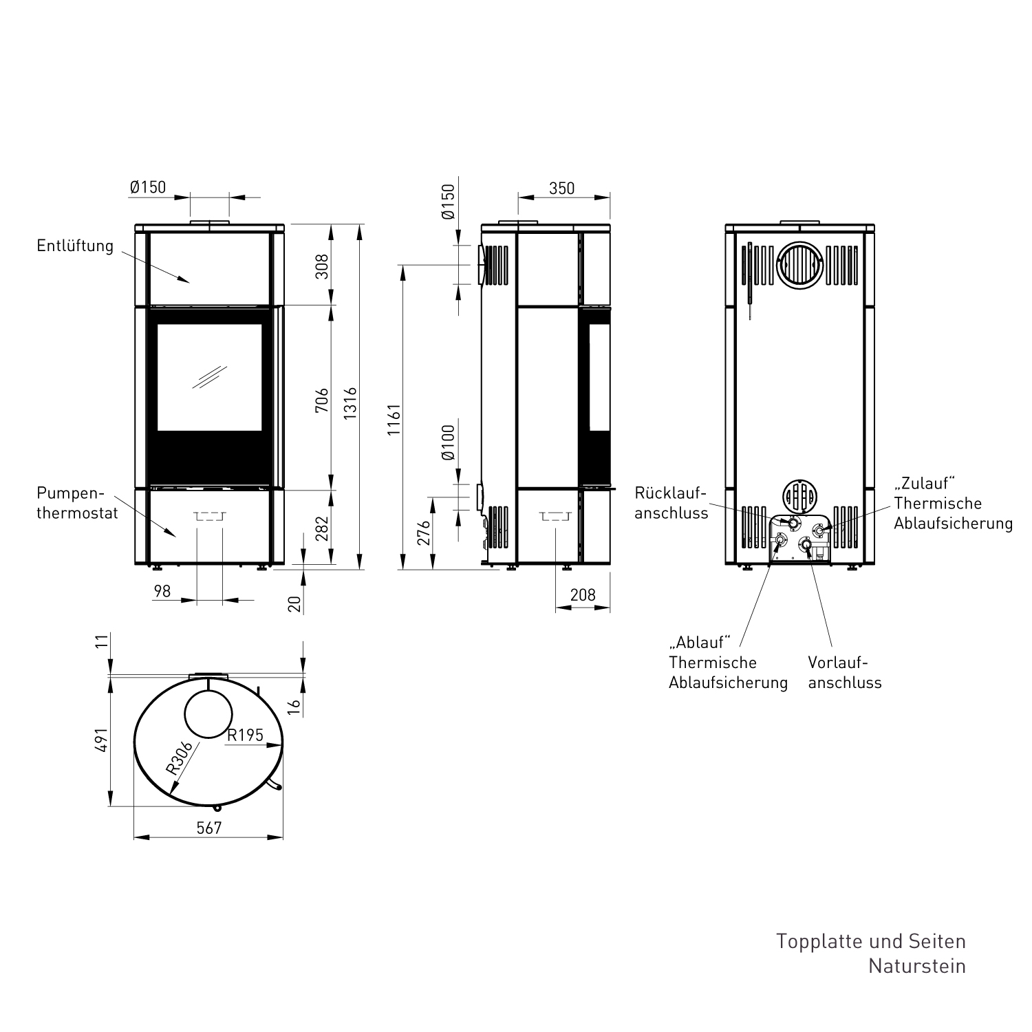 Spartherm Senso M H2O poêle à bois hydraulique Nero / Pierre ollaire