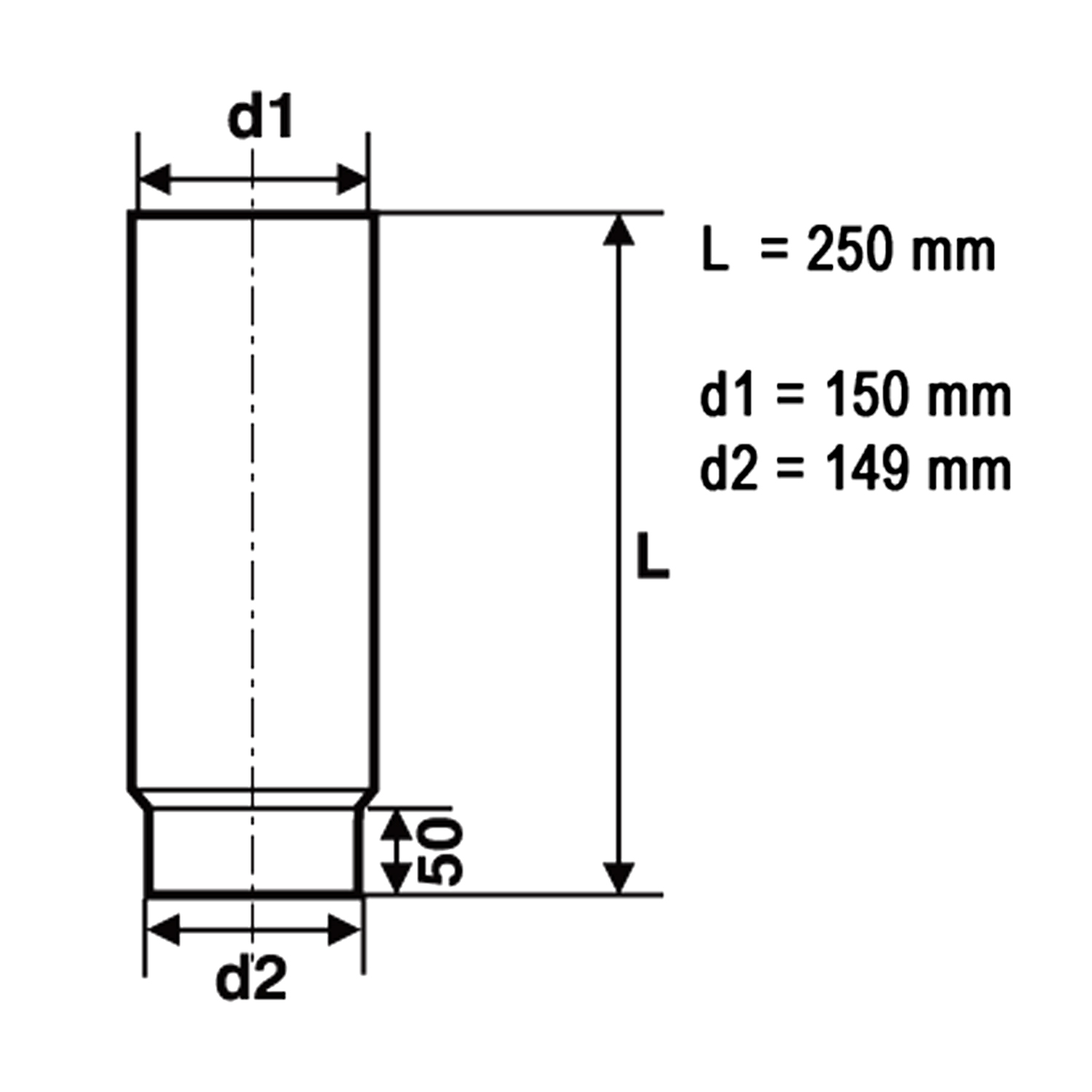 Raik Basic Élément de longueur 150mmx250mm gris fonte pour tuyau de fumée / conduit de fumée