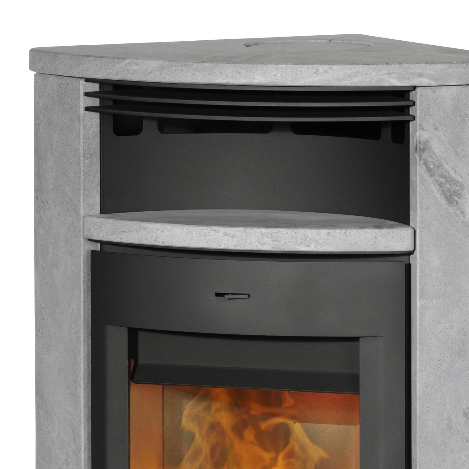 Fireplace Malta Poêle à bois d'angle Acier Noir | Pierre ollaire