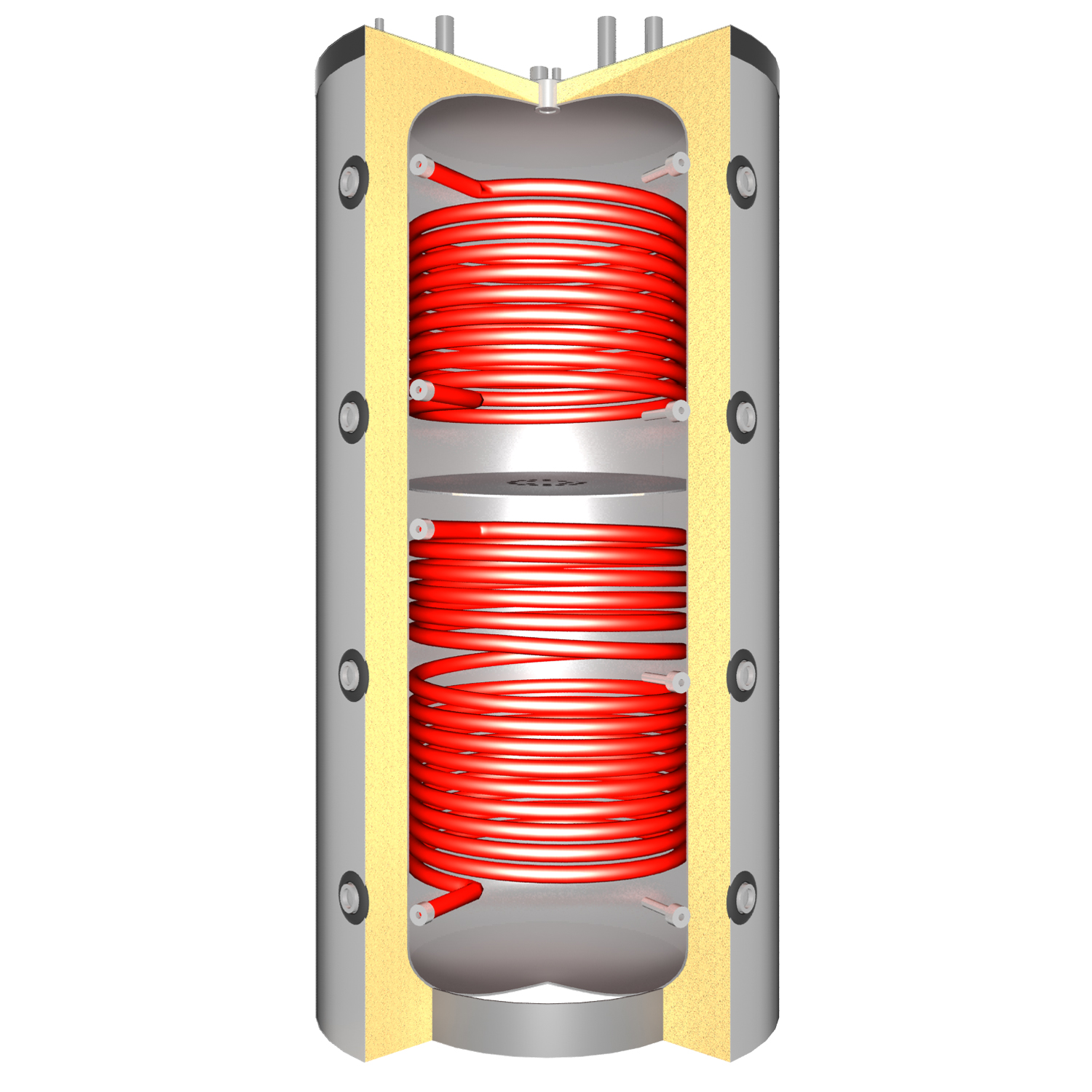 Réservoir tampon TPSRR 500 (480 litres) avec 2 échangeurs de chaleur solaires.