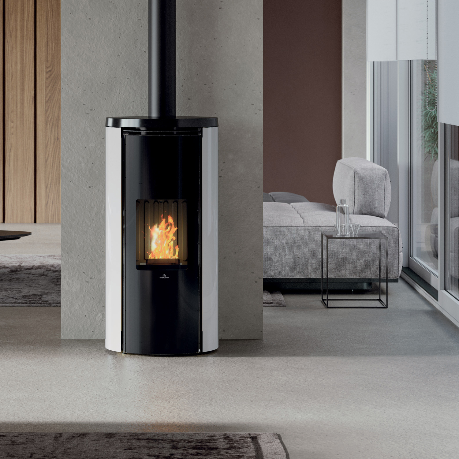 Edilkamin Celia Air Tight Plus poêle à granulés acier noir / verre blanc Edilkamin Celia Air Tight Plus poêle à granulés acier noir / verre blanc