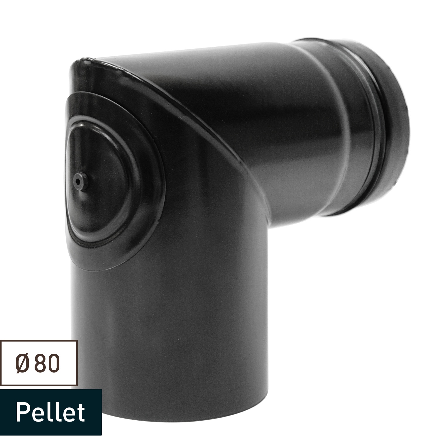 Coude de conduit de fumée / tuyau de poêle Raik 80 mm - 90° en deux parties avec ouverture de nettoyage
