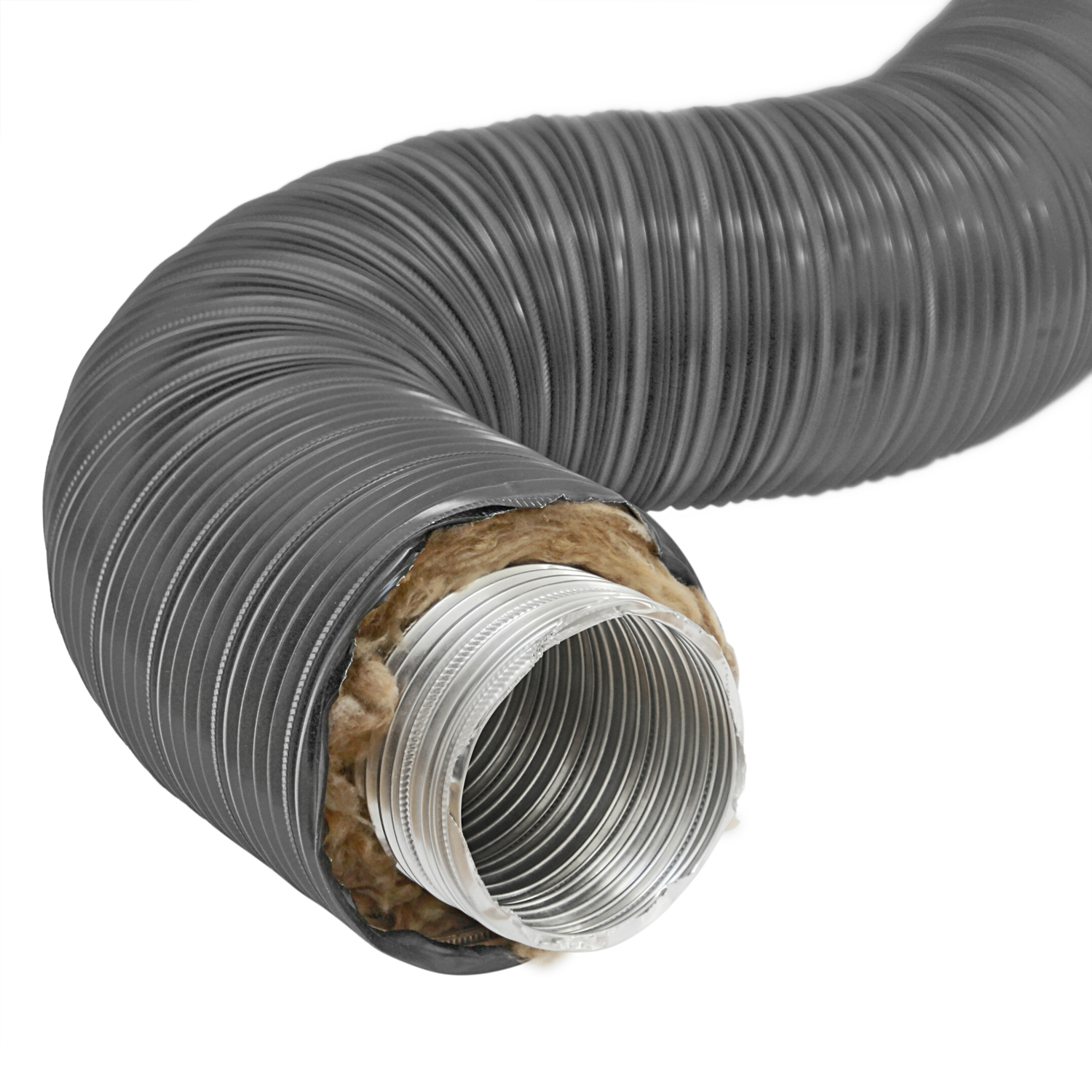 Therm Flex conduit flexible en aluminium isolé gris Ø 125 mm longueur 0,75 m, pour raccordement à l'air extérieur.