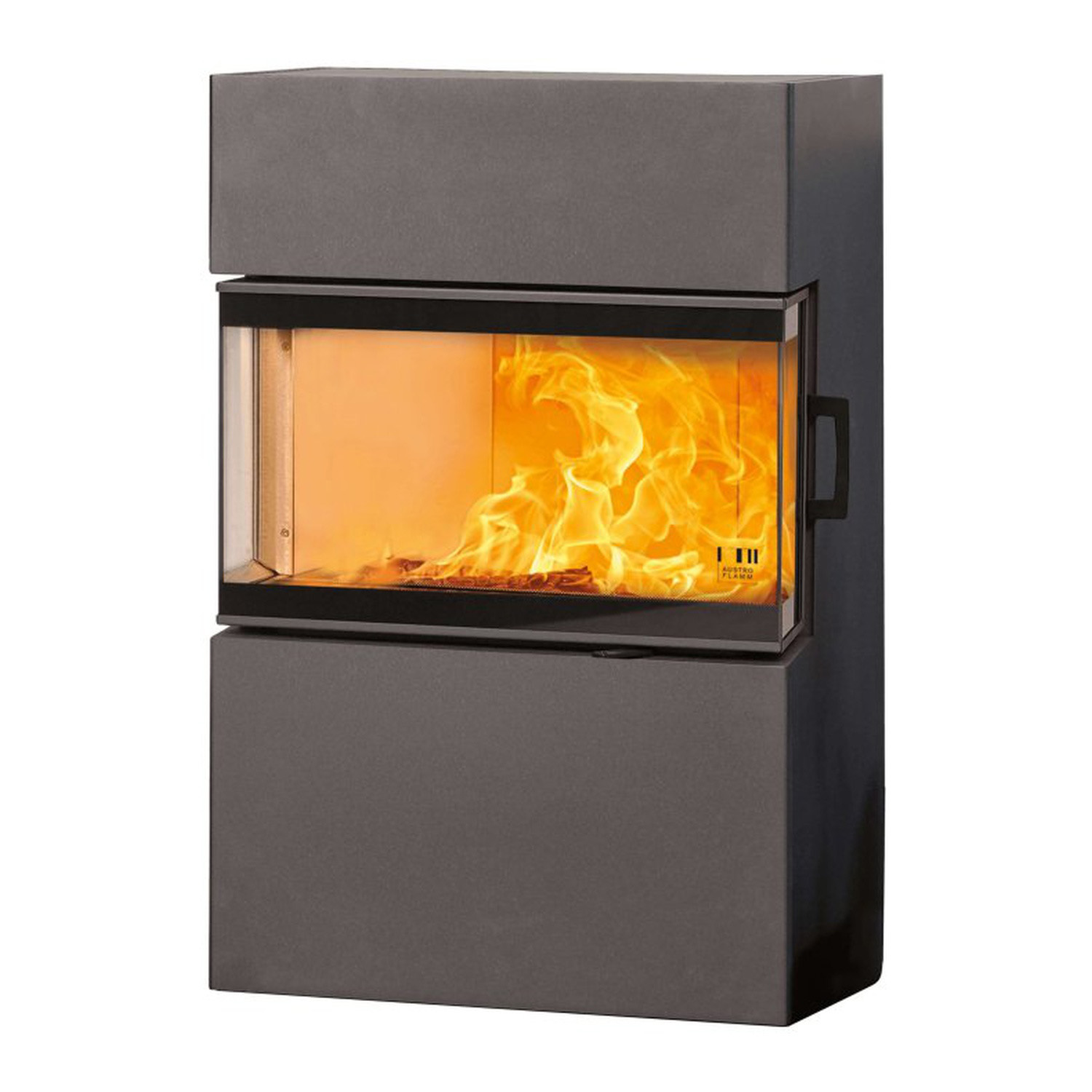 Austroflamm Dexter S3 3.0 poêle à bois acier gris fonte, vitré sur 3 côtés, raccordement tuyaux en haut ou à l'arrière