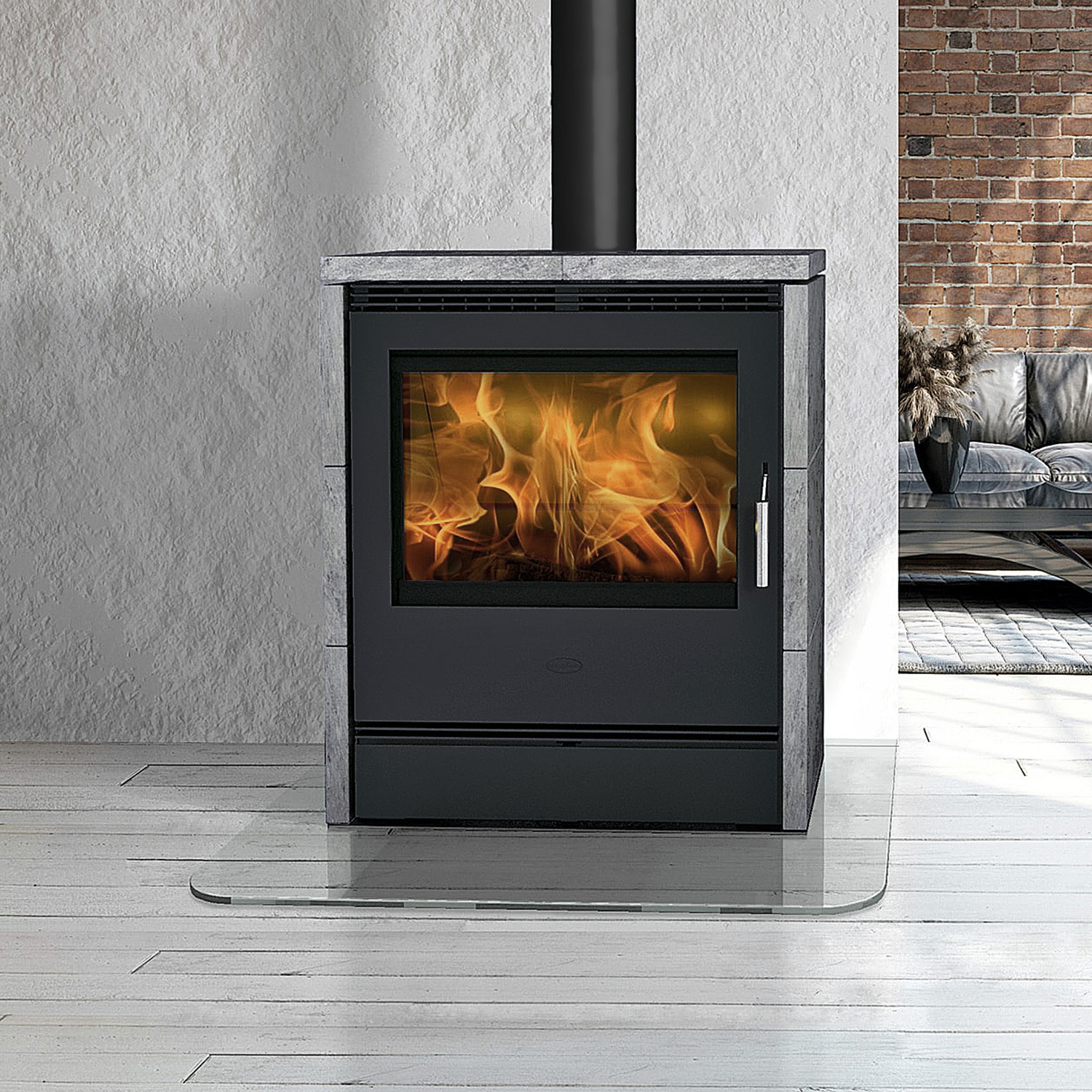 Cheminée Rönky Poêle à bois à combustion continue Acier Gris Fonte | Pierre ollaire Cheminée Rönky Poêle à bois à combustion continue Acier Gris Fonte | Pierre ollaire