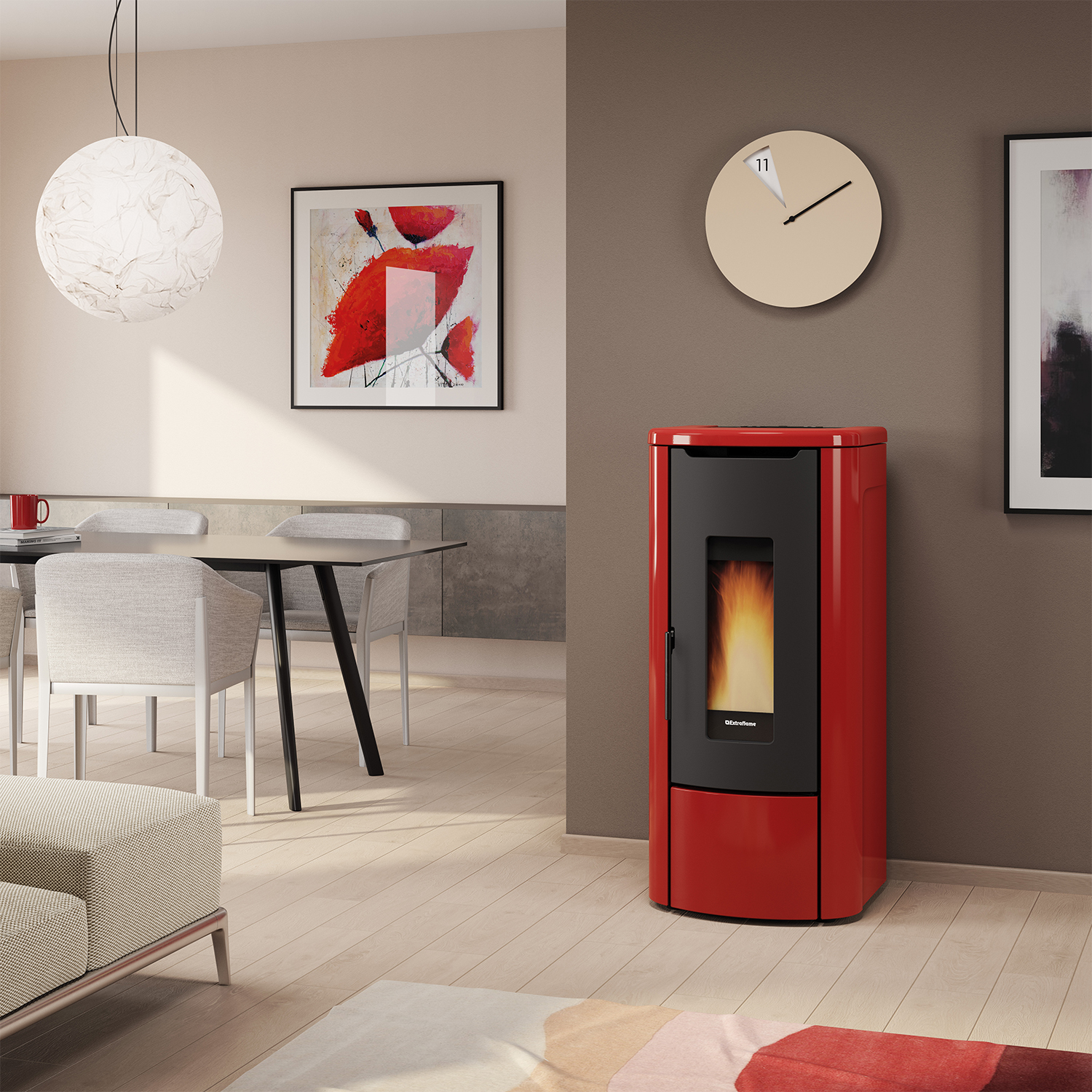 Extraflame Evolution Line Rosanna Idro poêle à granulés bouilleur acier bordeaux