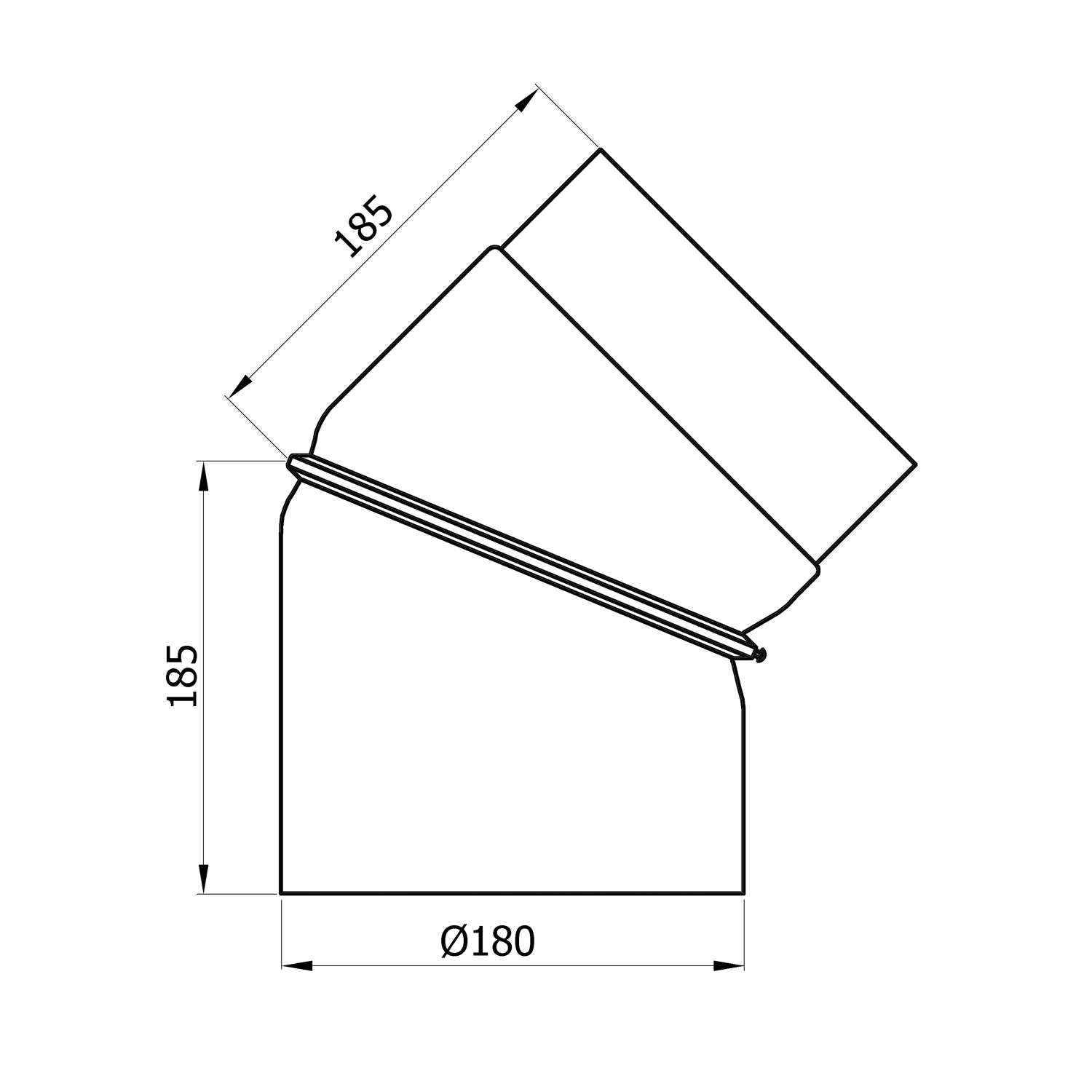 Raik Basic coude de tuyau de fumée 180mm noir 0–45° sans porte pour tuyau de fumée / conduit de fumée