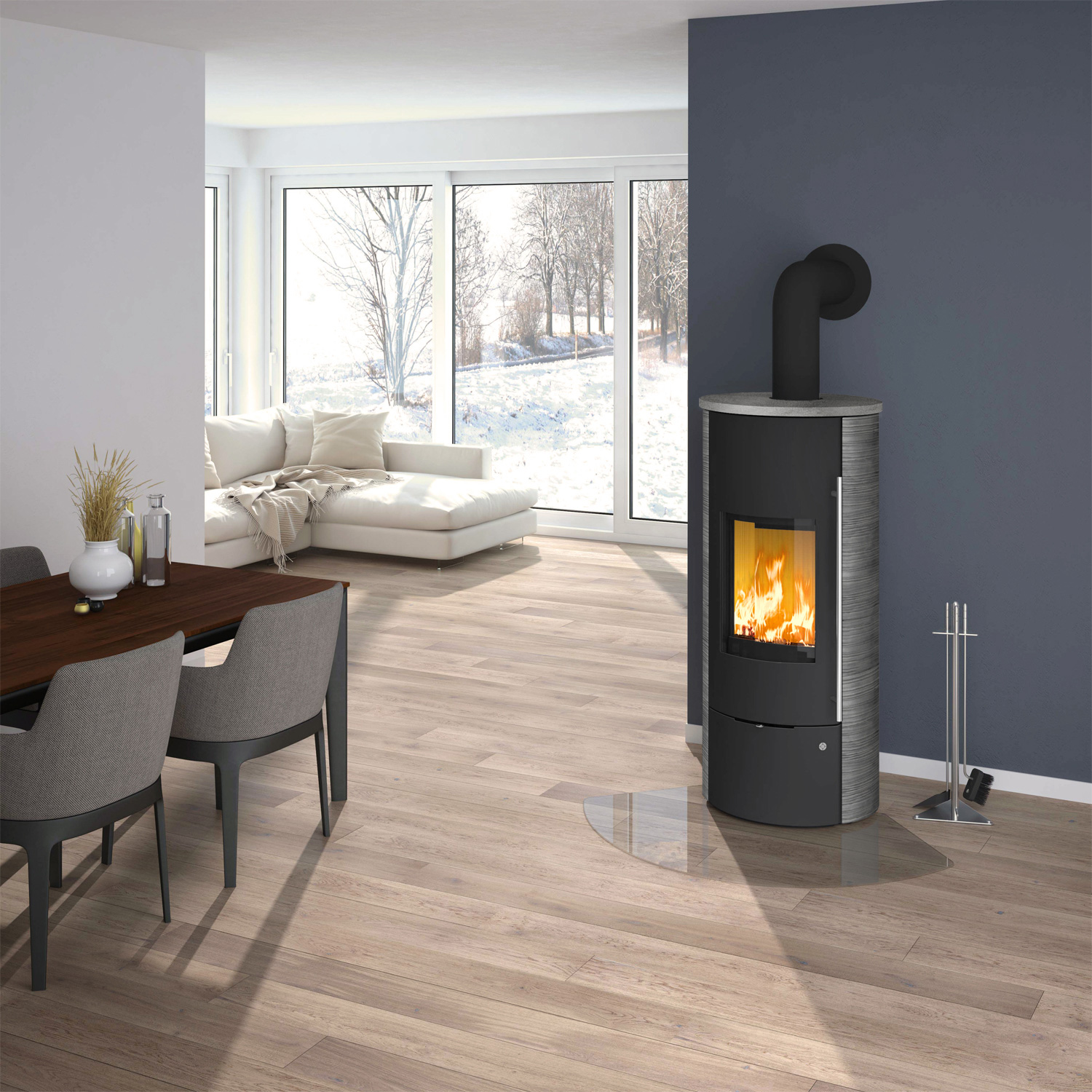 Olsberg Tolima Aqua II Compact Poêle à bois avec circulation d'eau Acier Noir | Revêtement en céramique Curlo