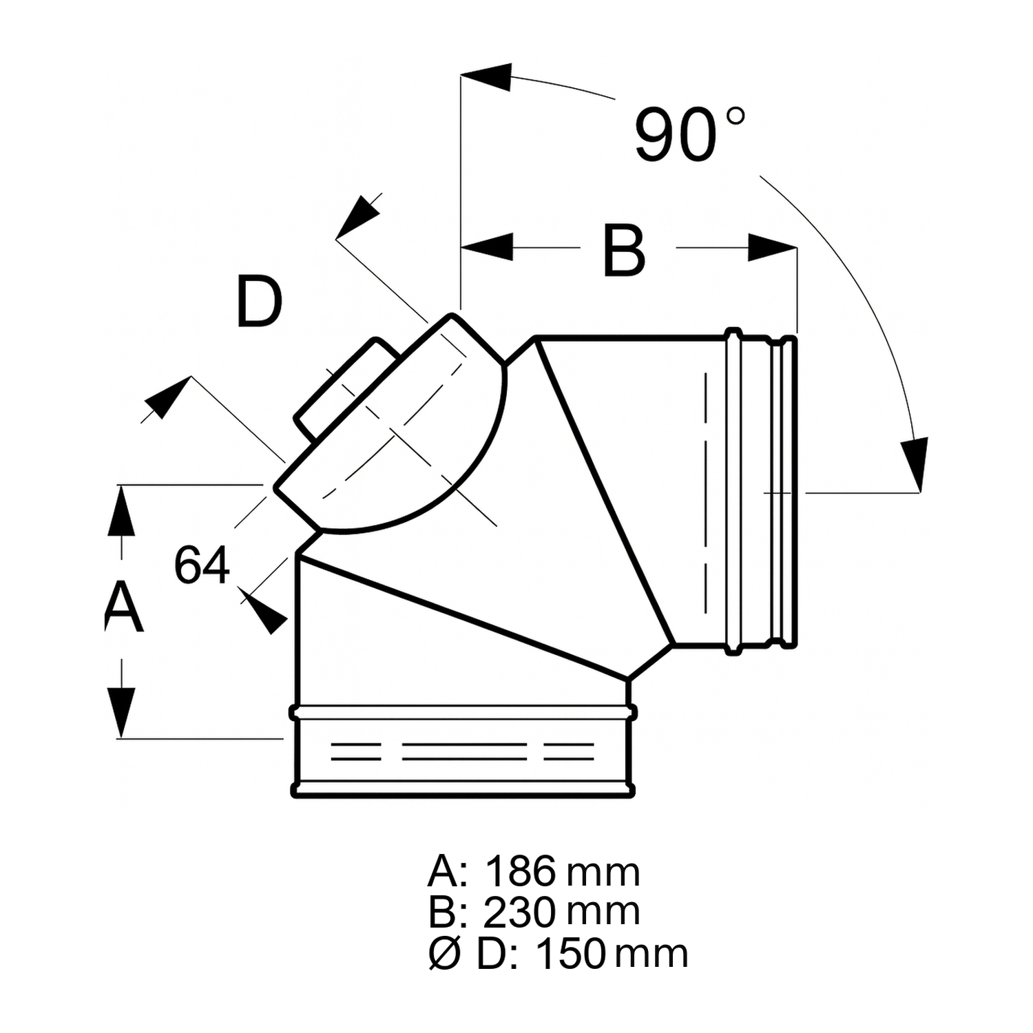 Schiedel ICS coude 90° Ø150 mm avec trappe de visite pour huile & gaz double paroi brillant