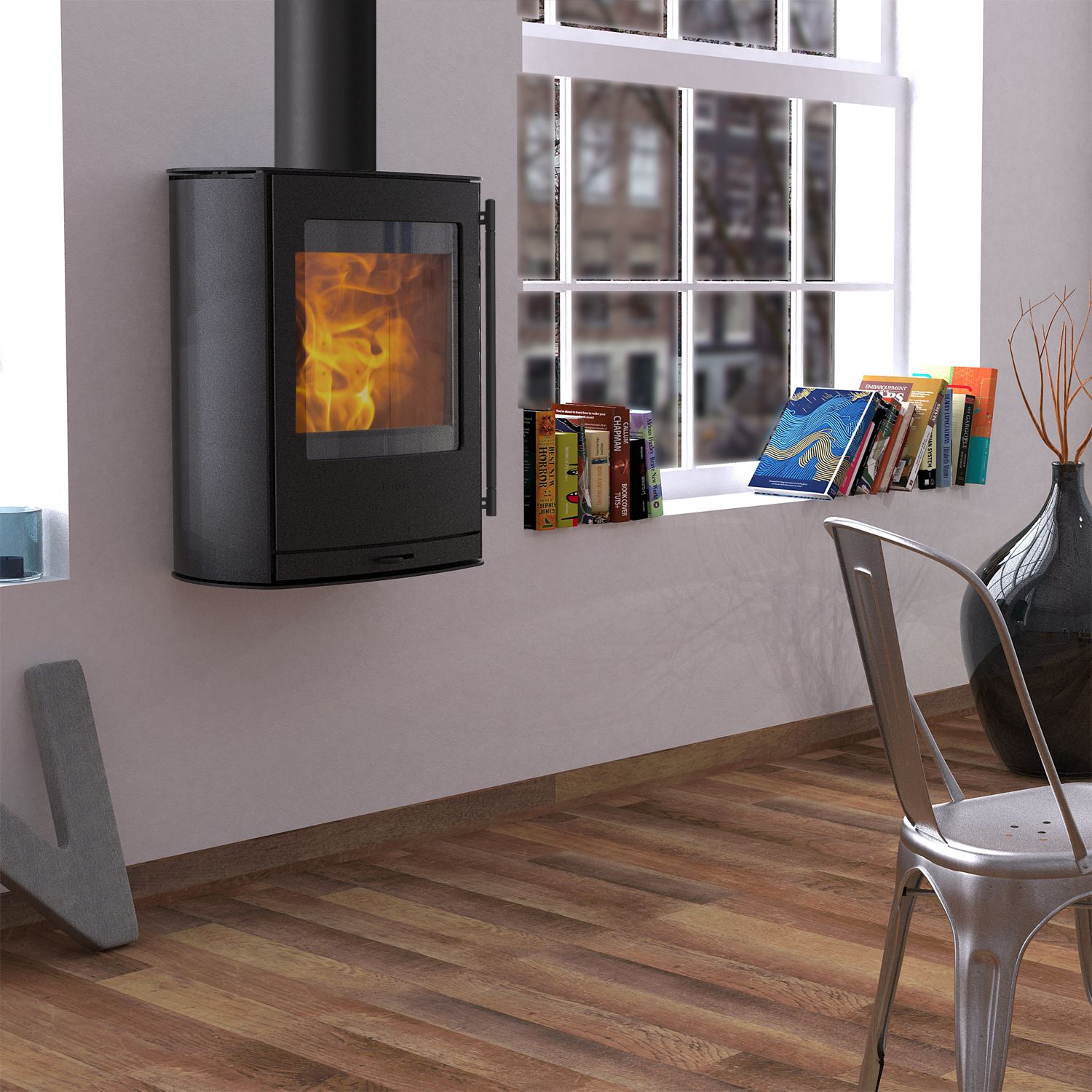 Lotus Jubilee Wall poêle à bois acier noir, mural