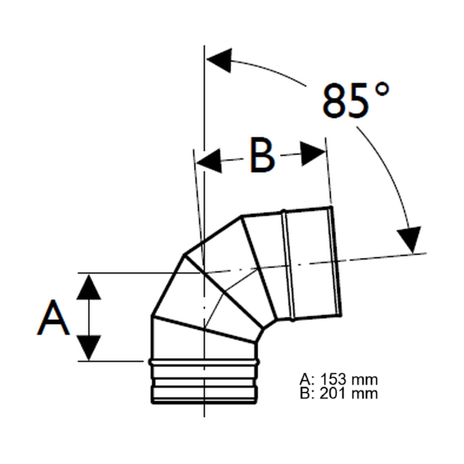 Schiedel PRIMA PLUS coude 85° Ø180 mm simple paroi mat