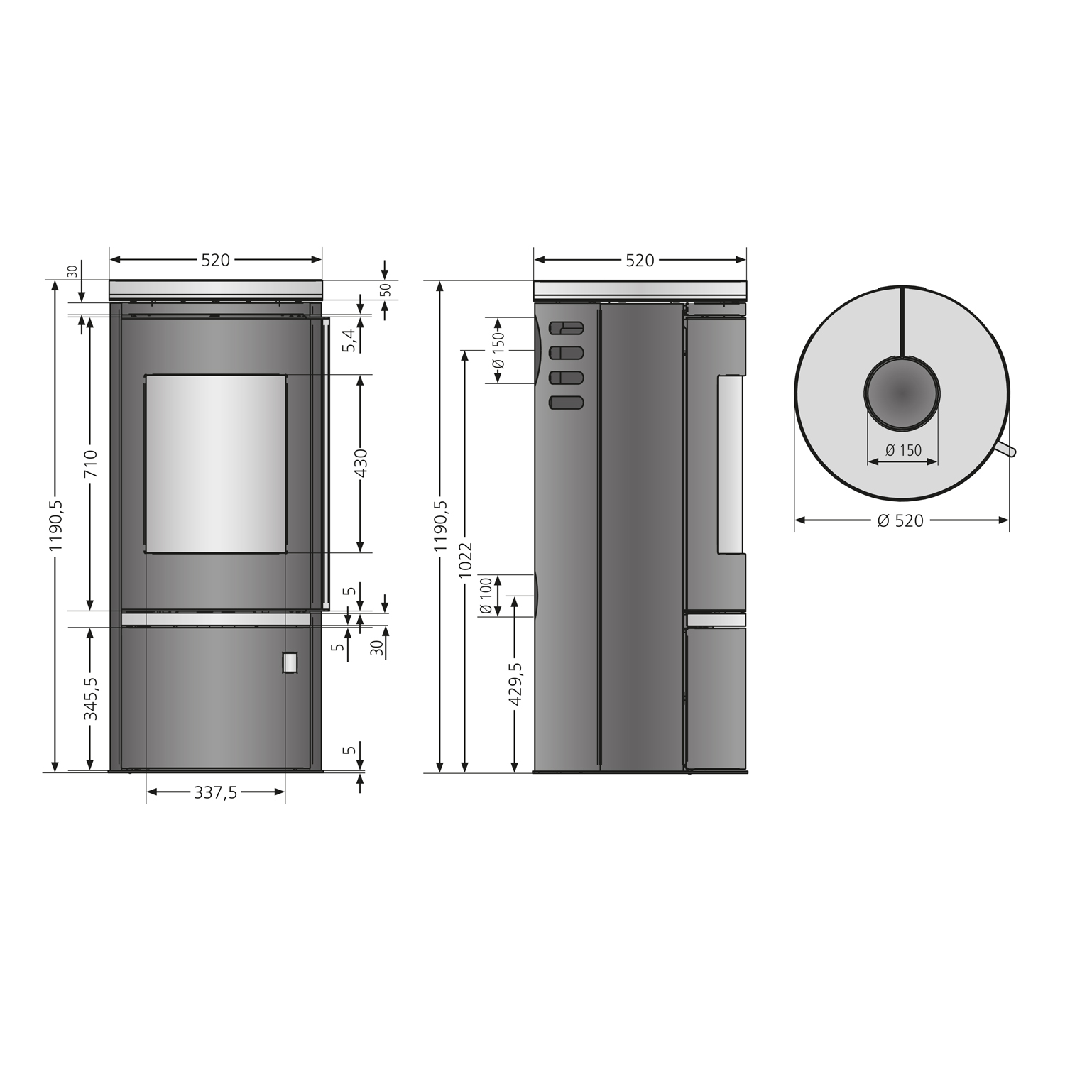 Justus Faro Top 2.0 Poêle à bois en acier noir avec plaque de recouvrement en verre