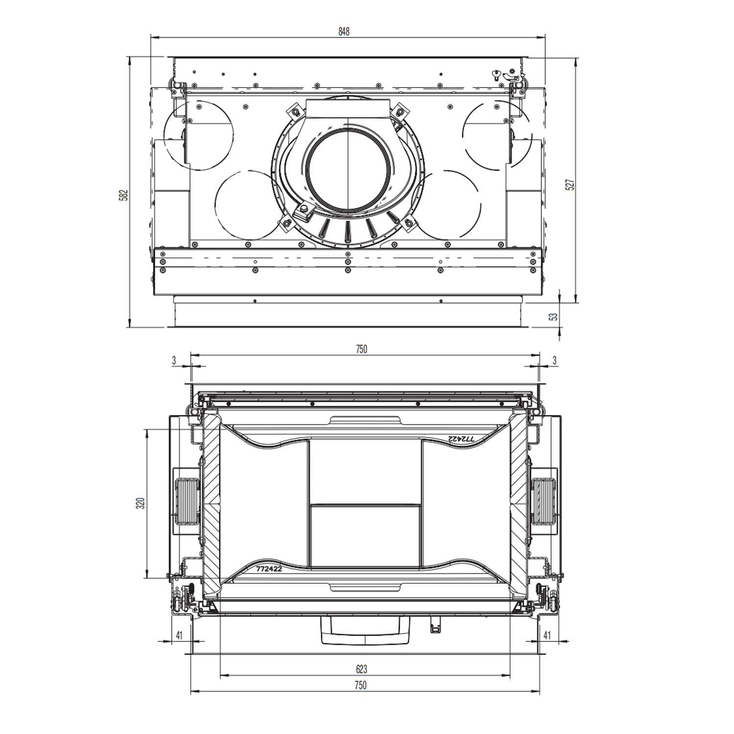 Austroflamm 75x39 S II 2.0 Insert de cheminée Tunnel