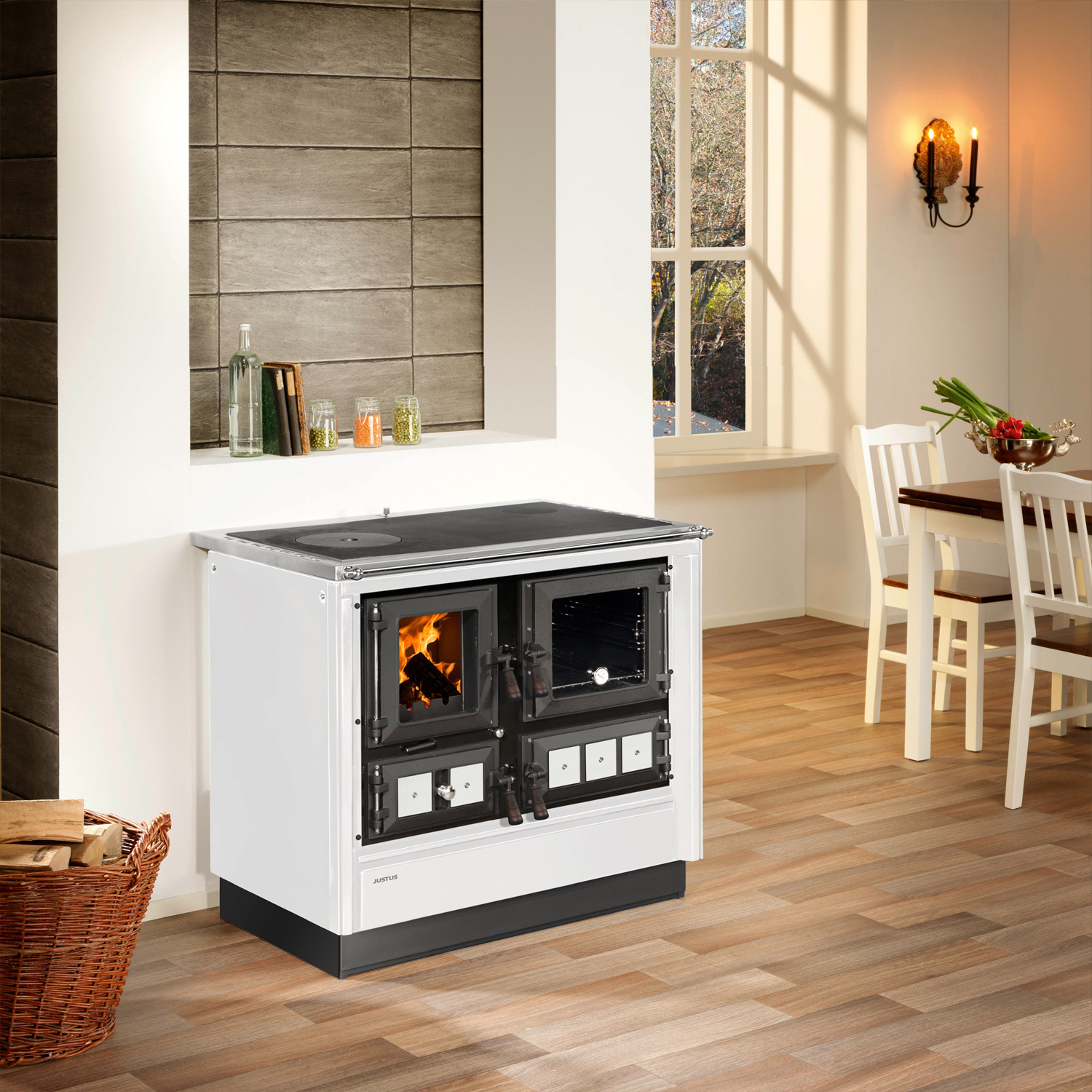 Justus Rustico-90 2.0 Cuisinière en acier blanc, four à droite