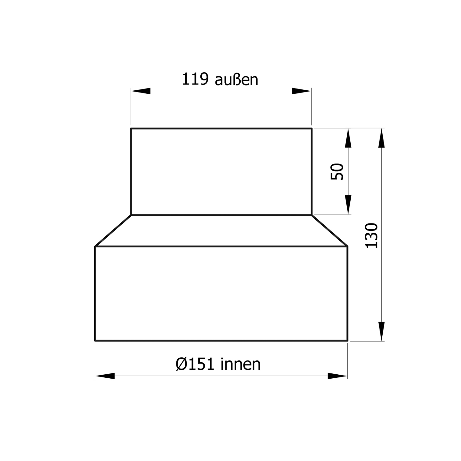 Réduction de tuyau de poêle / conduit de fumée Raik 150mm - 120mm noir