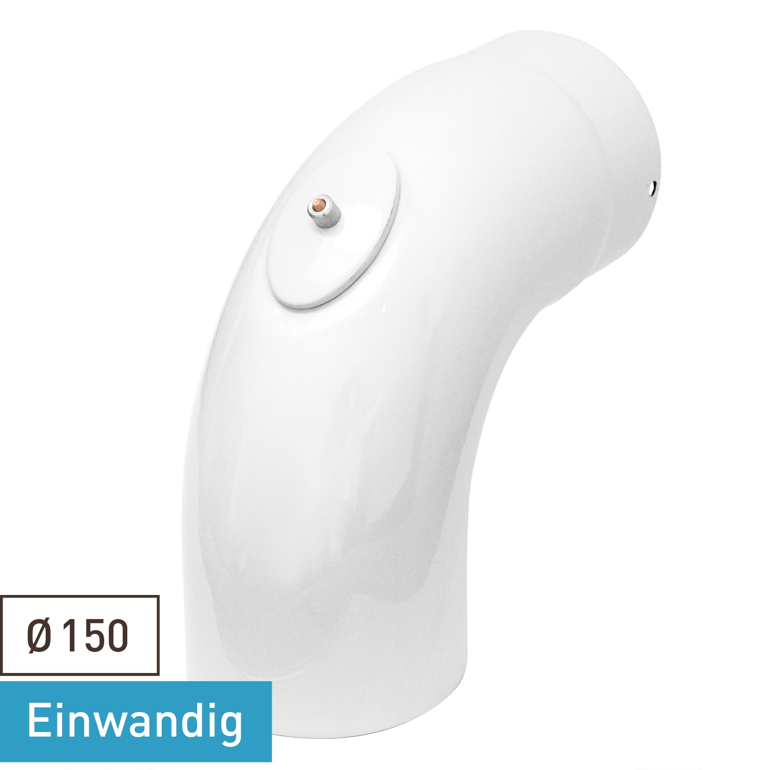 Coude de conduit de fumée / Coude de tuyau de poêle émaillé 150 mm - Coude lisse à 90° blanc avec ouverture de nettoyage