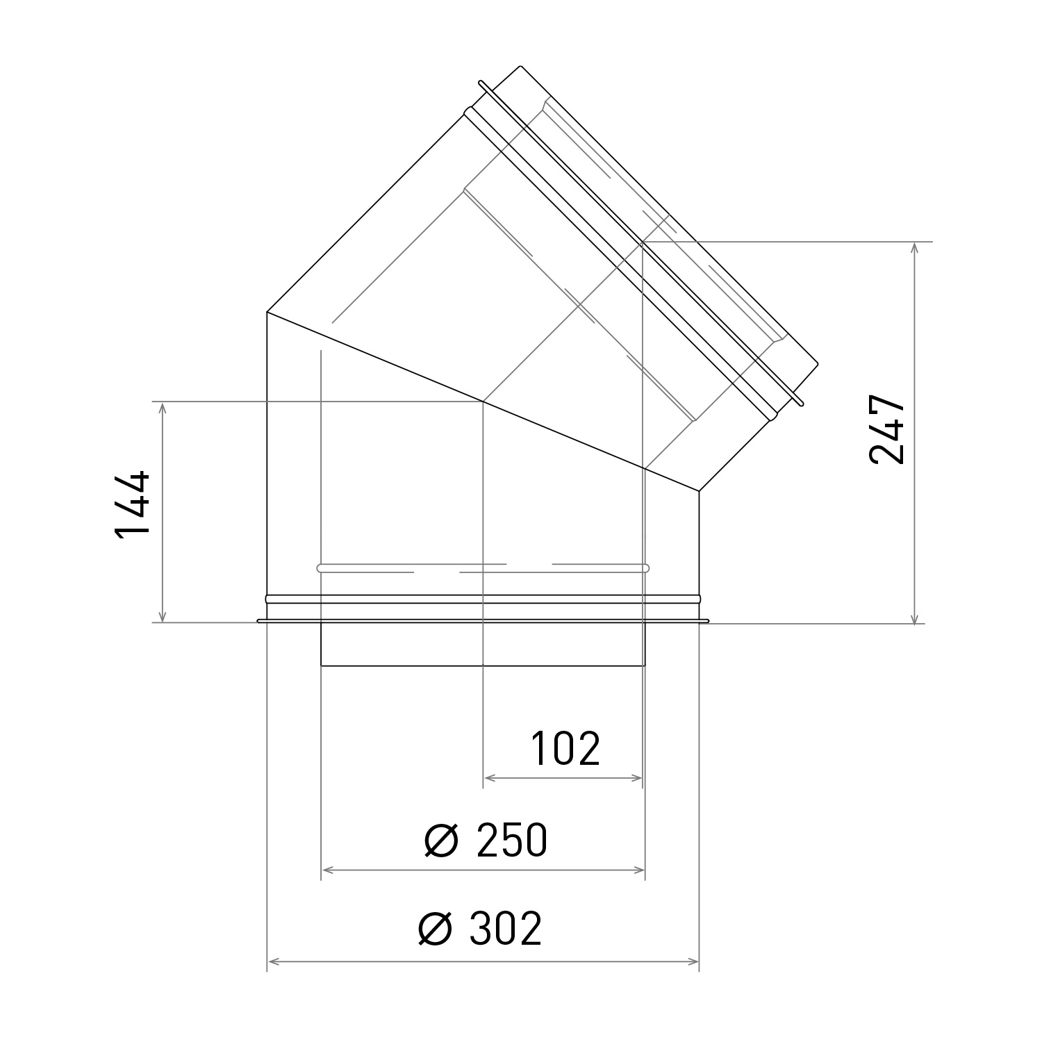 Coude 45° Opsinox pour cheminée en acier inoxydable 250mm BO4