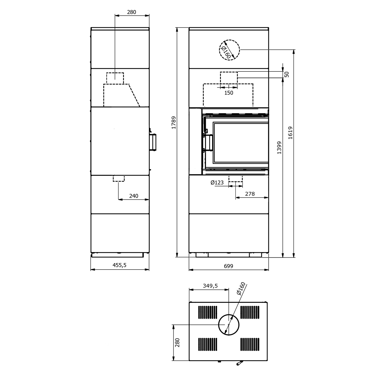 Wamsler Modulo 70/180 L kit de cheminée à droite Noir