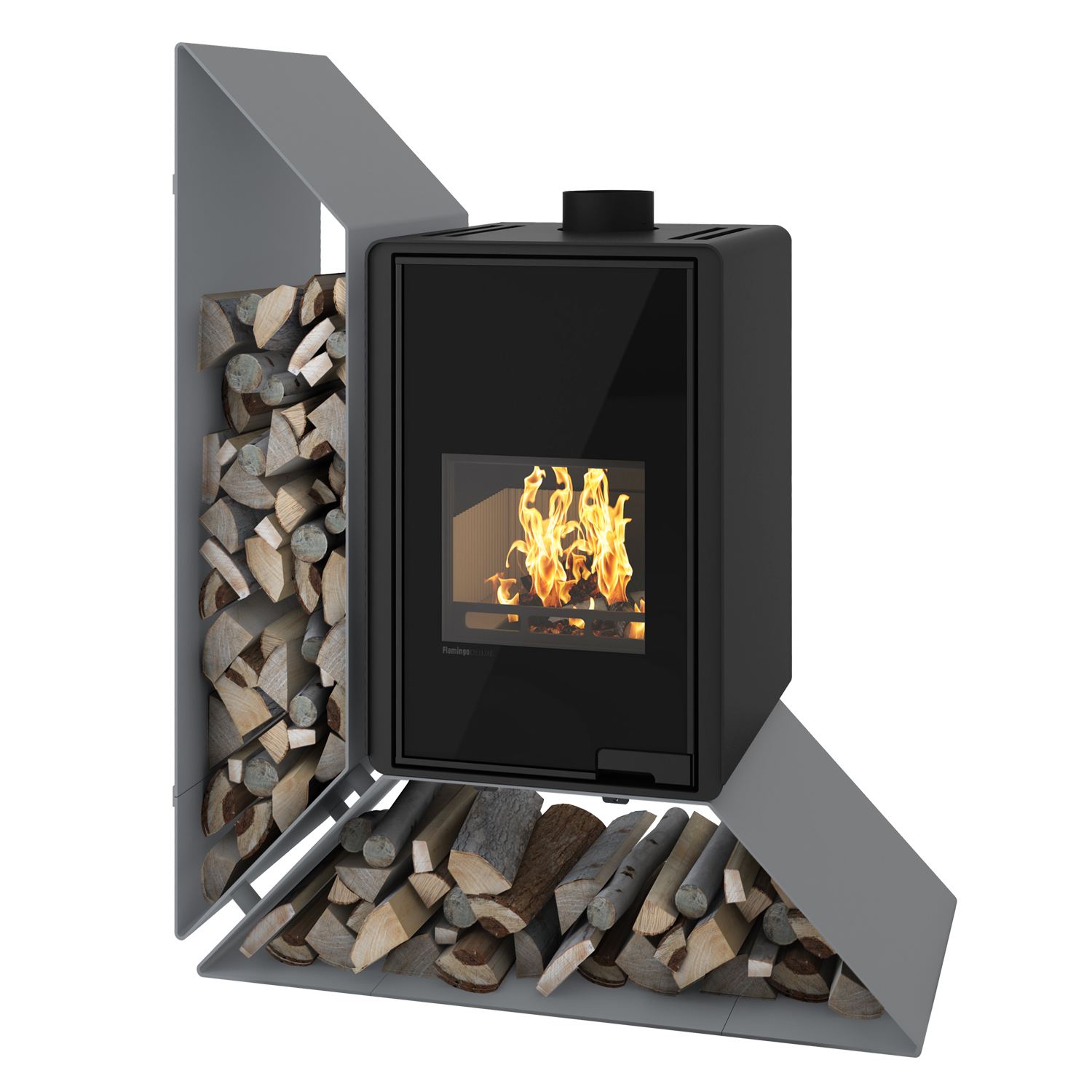 HS Flamingo Deluxe Kampa Poêle à bois Gris Étagère à gauche