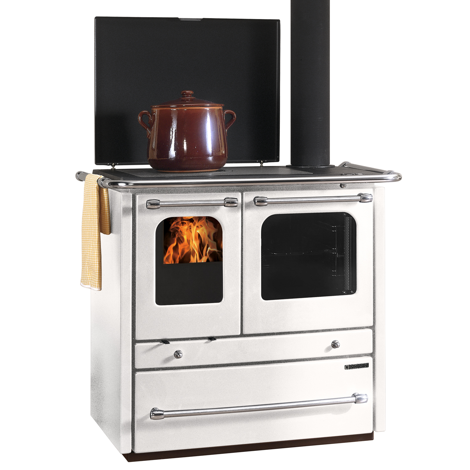 La Nordica Termosovrana DSA Bianco Poêle à bois avec système hydraulique Ensemble complet avec ballon tampon SHS 550 + 1 SWT