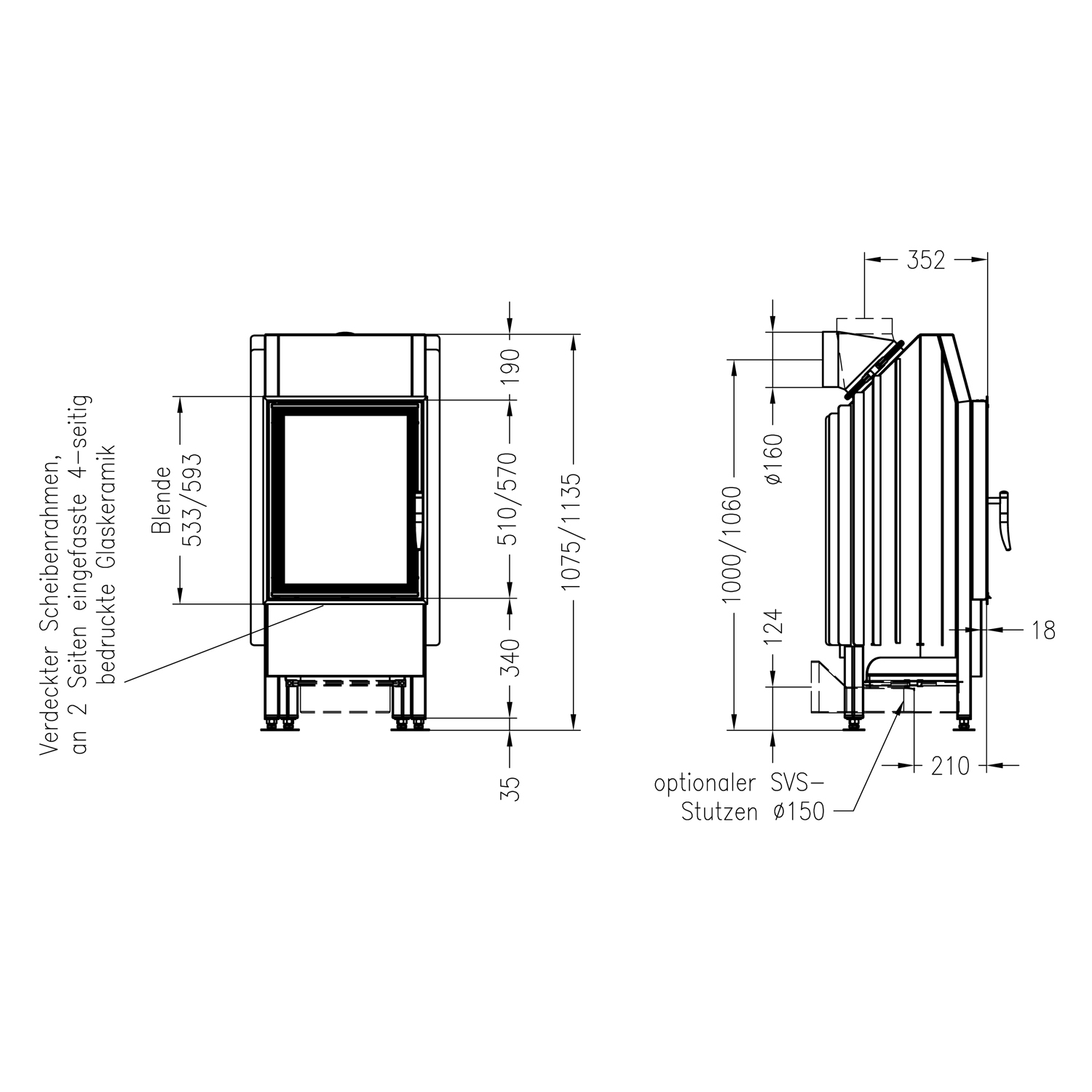 Spartherm Mini R1V-4S insert de cheminée 51 cm à gauche