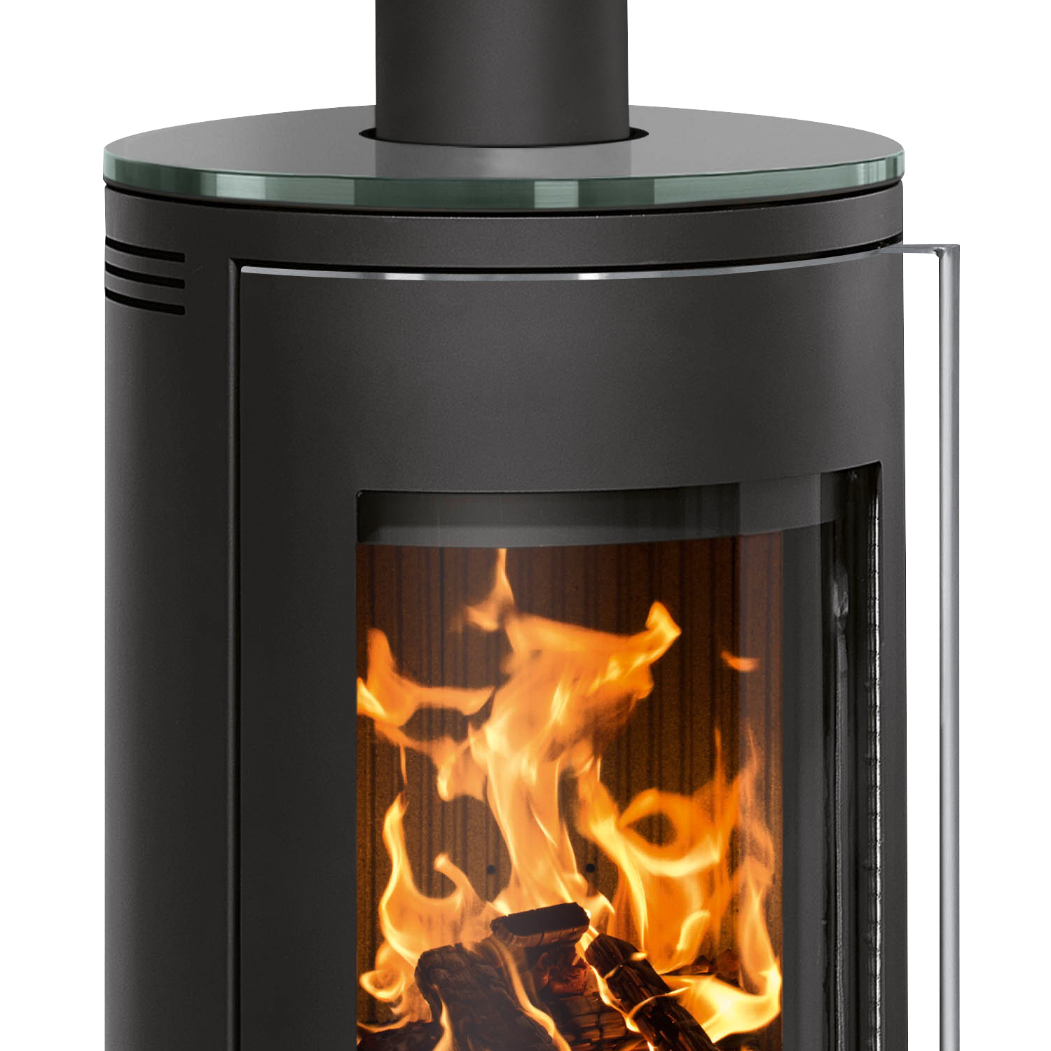 Justus Faro 2.0 Poêle à bois en acier noir avec plaque de recouvrement en verre