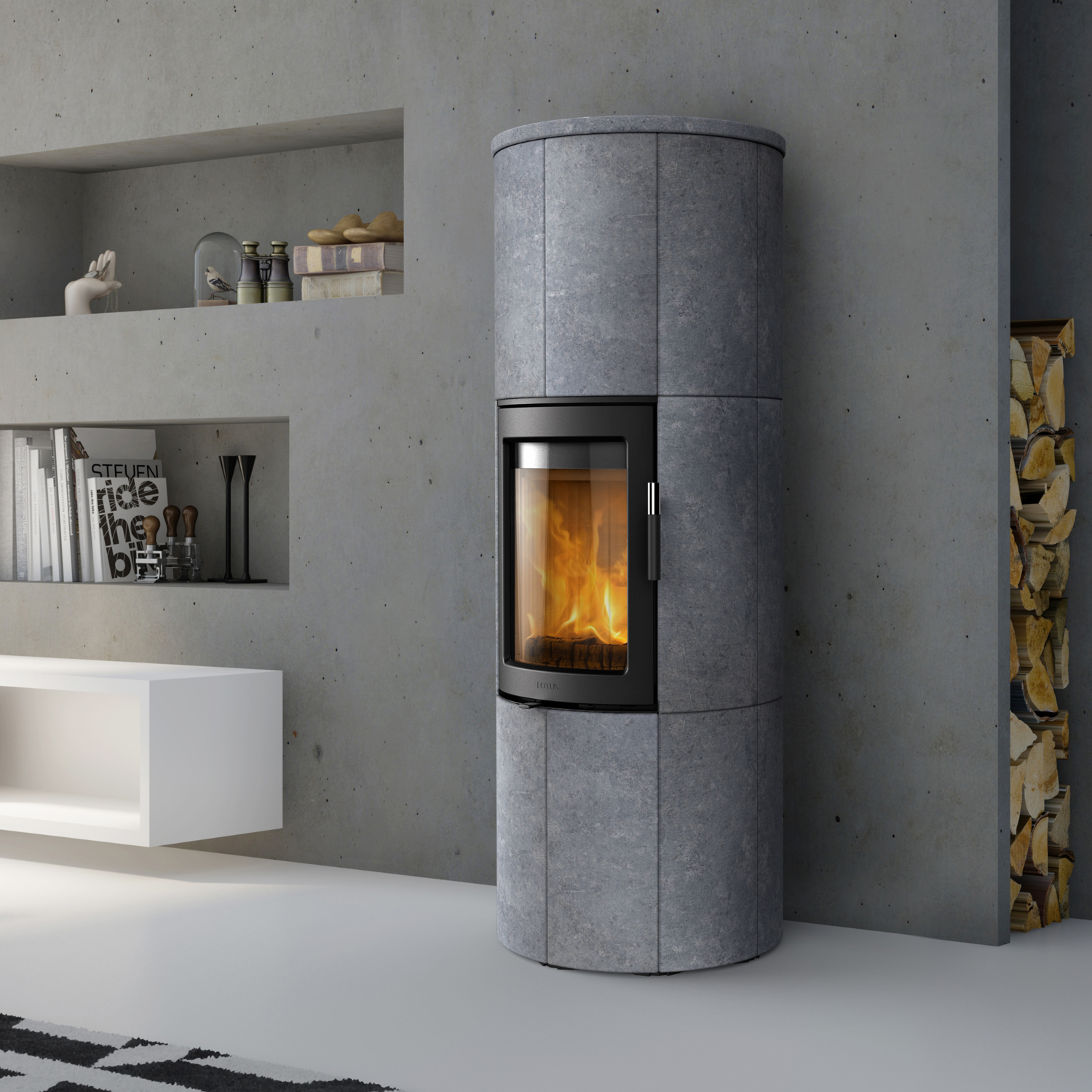 Poêle à bois Lotus Maestro 152M Noir / Pierre ollaire, évacuation des fumées à l'arrière