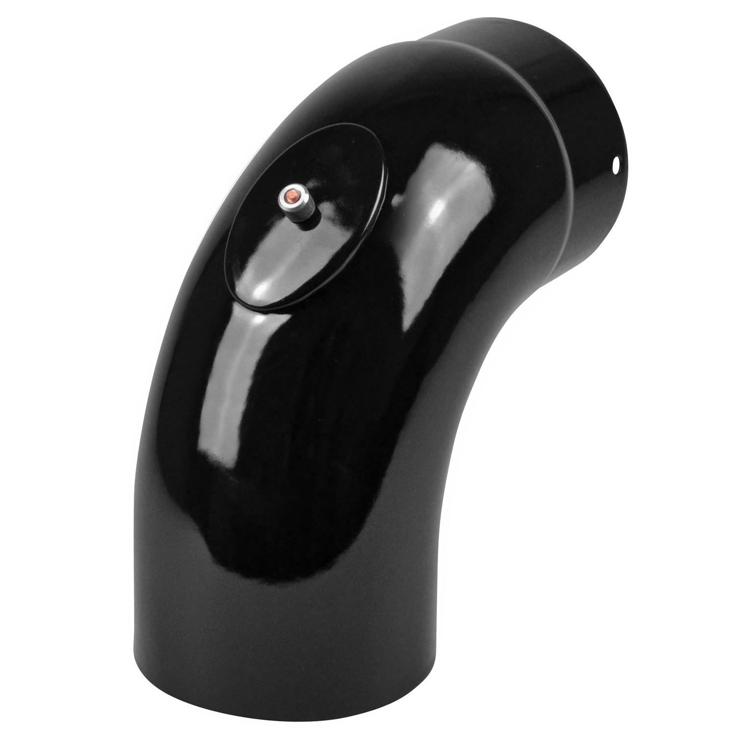 Coude de conduit de fumée / Coude de tuyau de poêle émaillé 150 mm - Coude lisse à 90° noir avec ouverture de nettoyage.