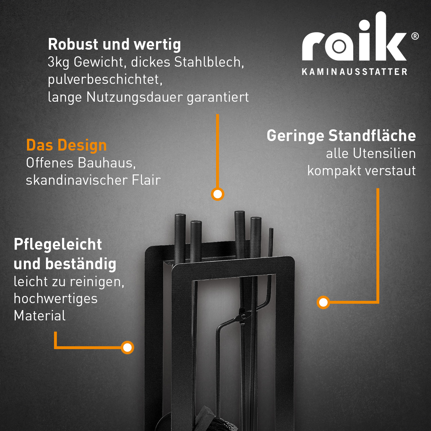 Raik Ensemble d'Accessoires de Cheminée Theodor, 4 pièces, noir