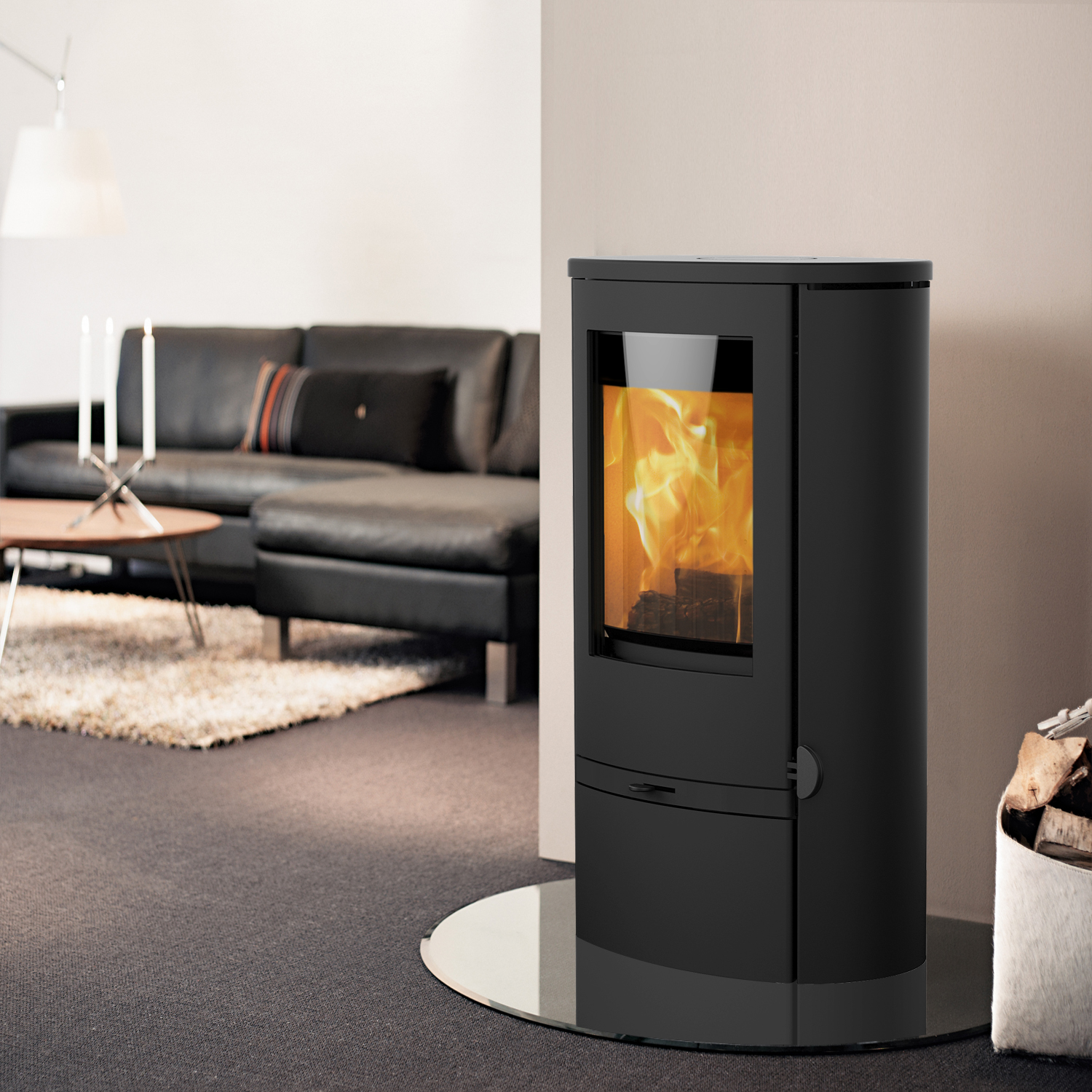 Poêle à bois Lotus Jubilee 25 en acier noir, sortie de fumée arrière
