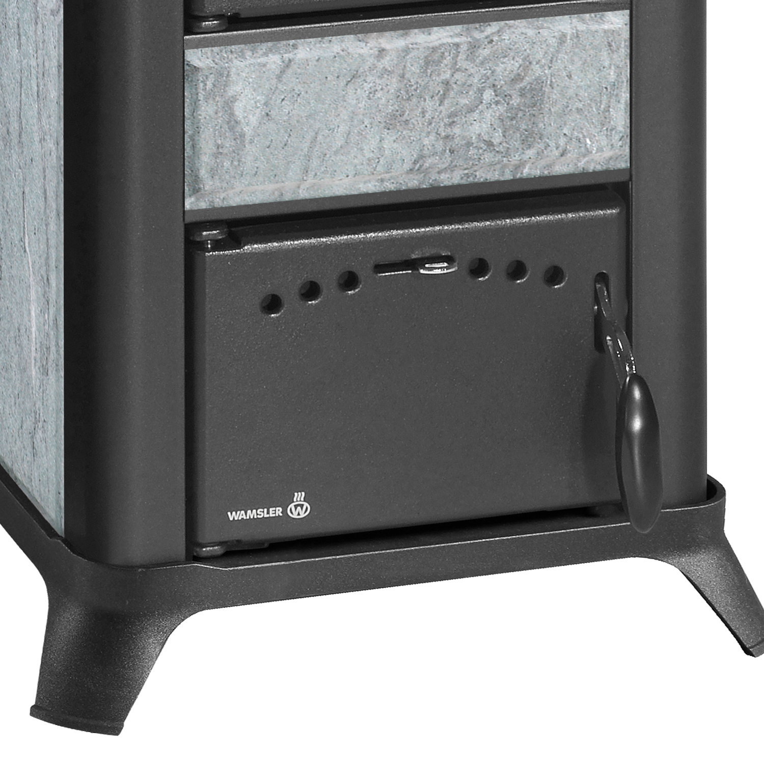 Poêle à bois Wamsler Romantik en pierre naturelle avec compartiment de cuisson