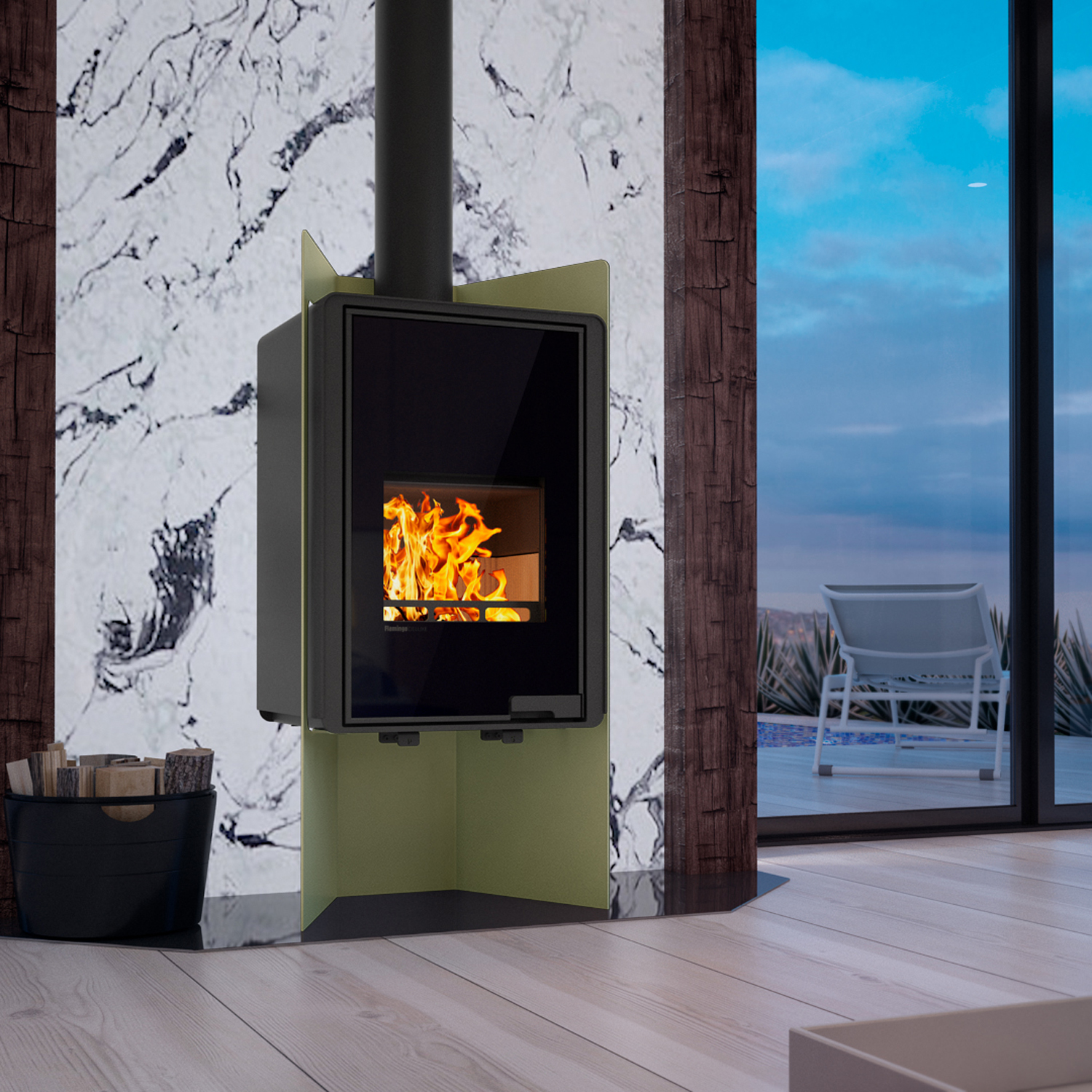 HS Flamingo Deluxe Pulau Poêle à bois Olive