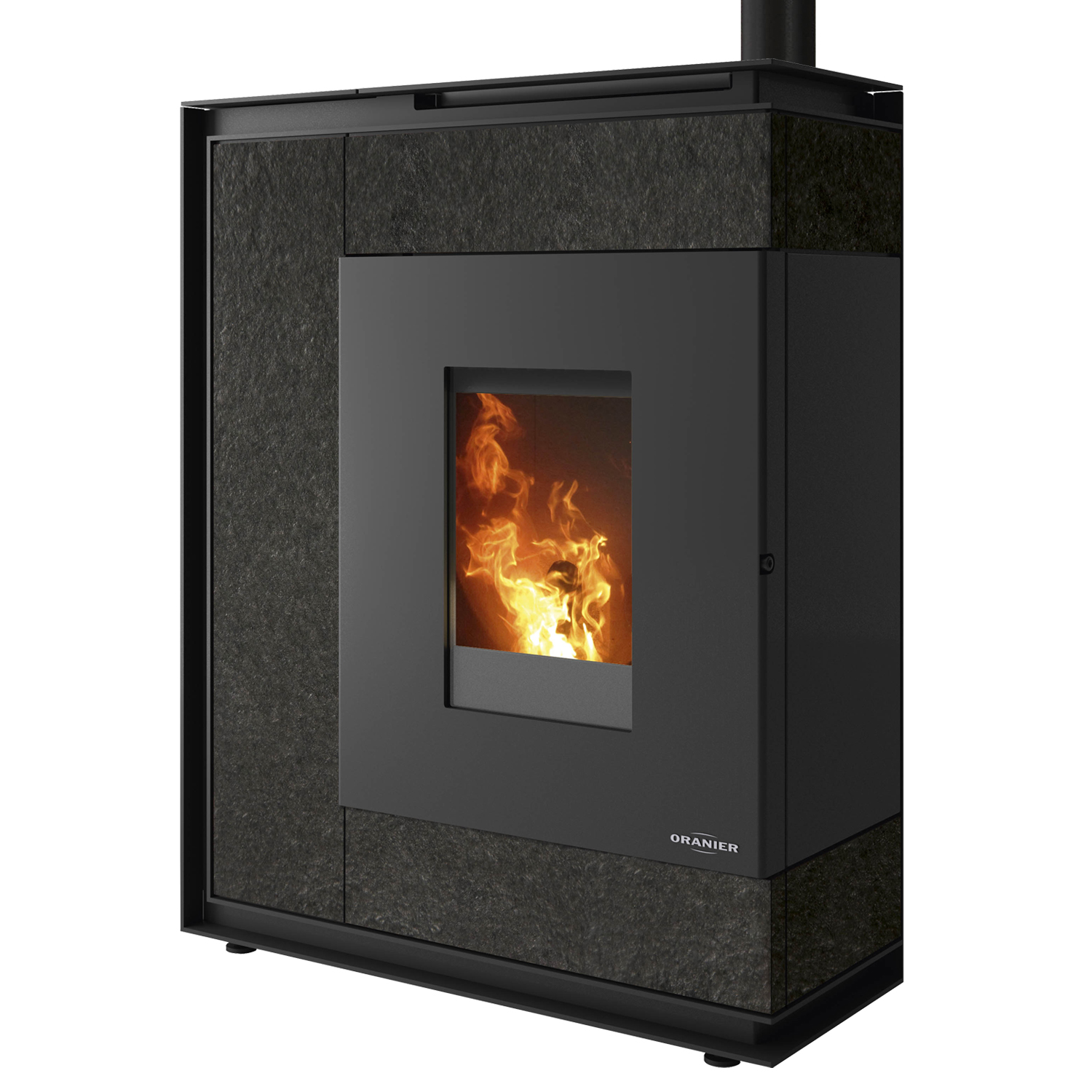 Oranier Boreas II poêle à granulés acier noir / pierre frittée ardoise, tuyau de fumée en haut