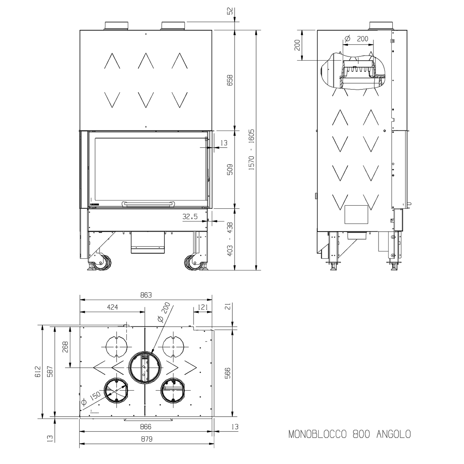 Insert de cheminée La Nordica Monoblocco 800 Angolo (Droit) DX