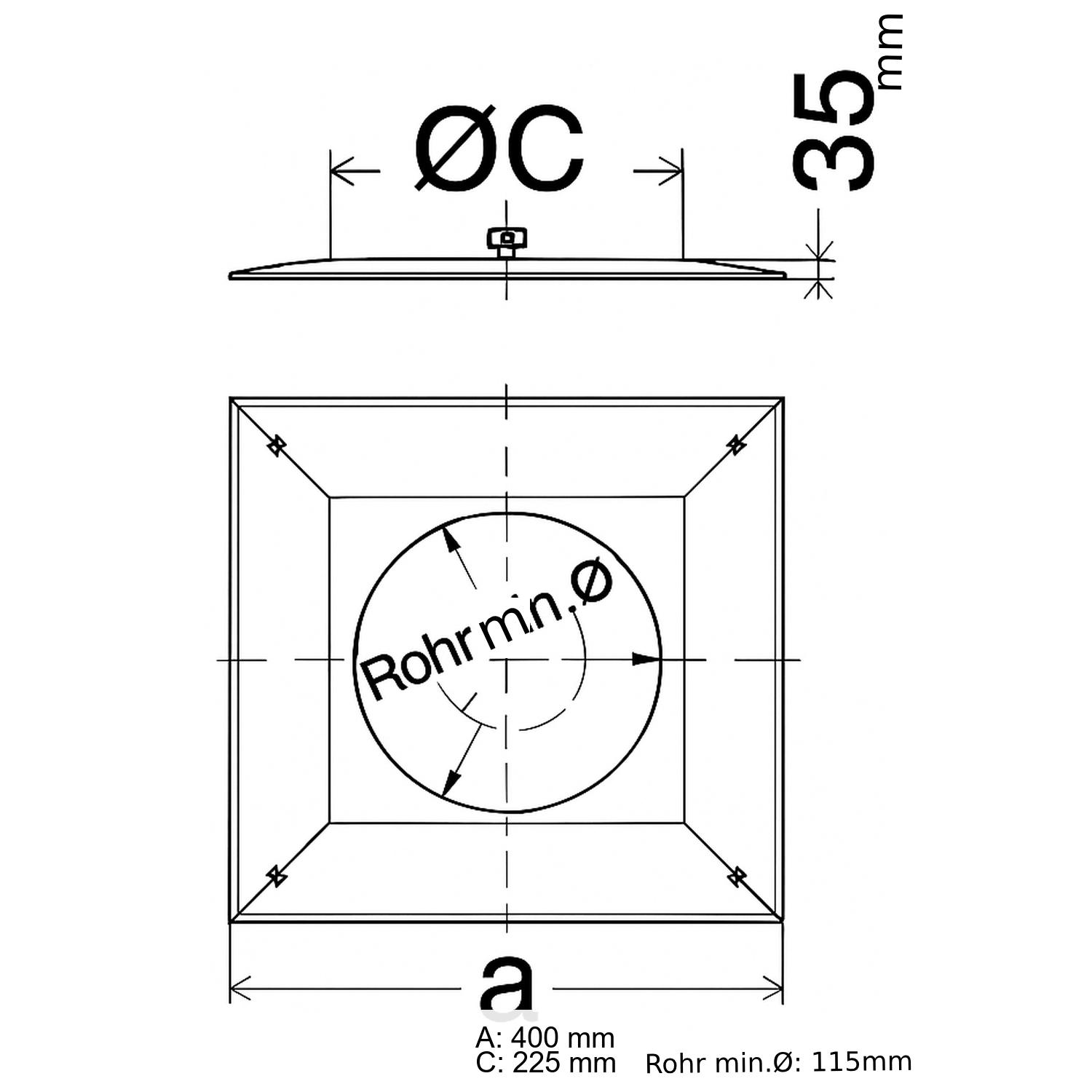 Schiedel plaque de recouvrement de conduit 400x400mm pour 130 mm à 160 mm brillant
