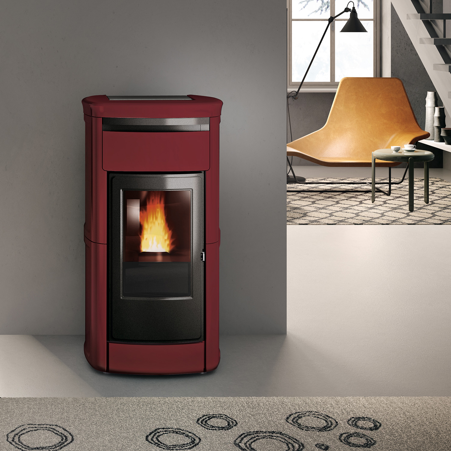 Edilkamin Kira2 H 22 Up poêle à granulés bouilleur céramique bordeaux