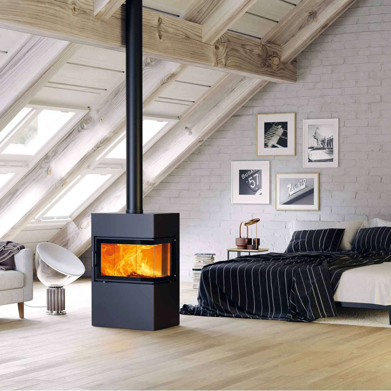 Austroflamm Dexter 2.0 Poêle à bois en acier gris fonte, charnière de porte à droite