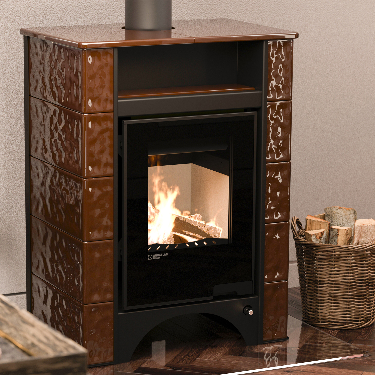 Aquaflam Vario Peru Manuel Poêle à bois avec échangeur d'eau Marron 11/5 kW