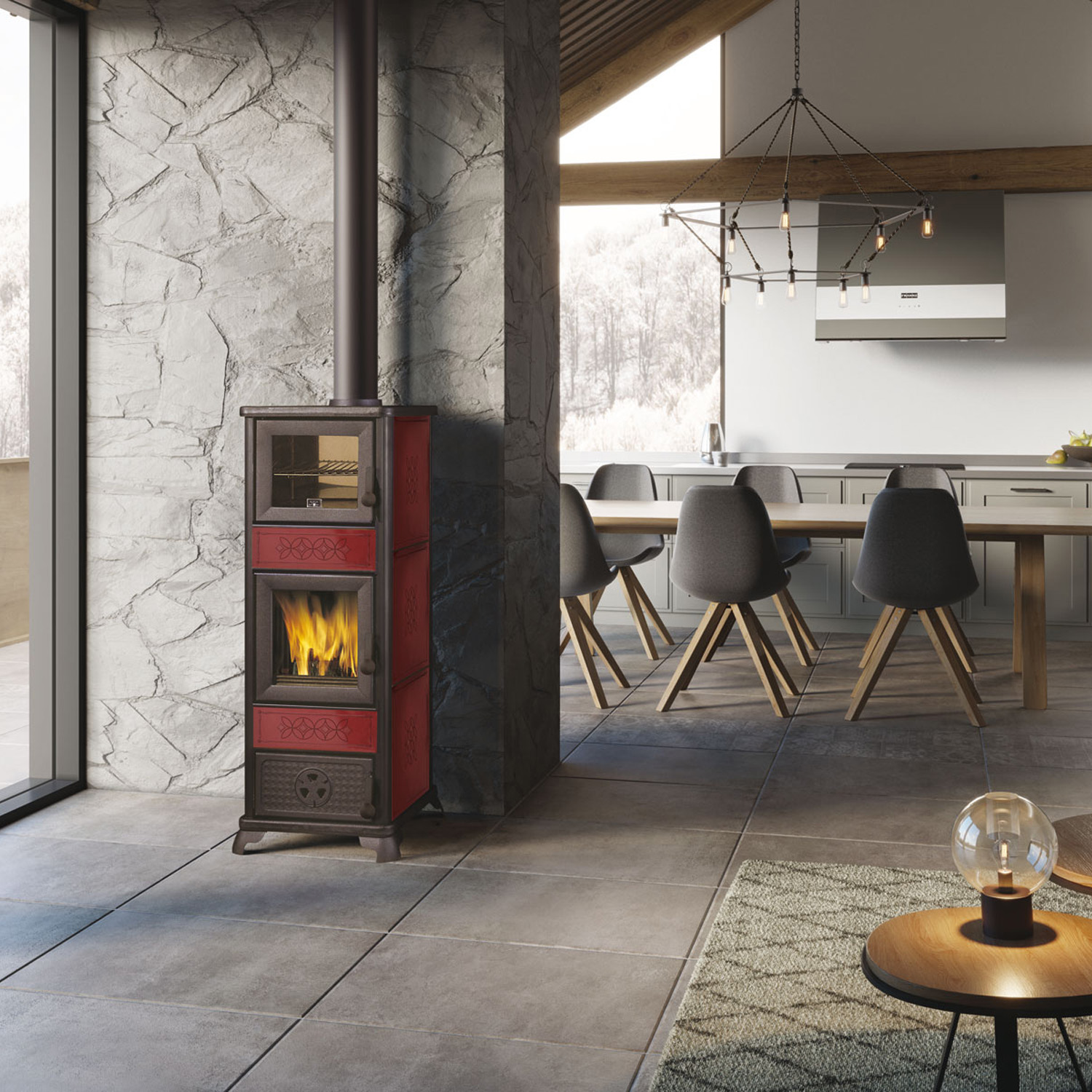 EK63 Decor C Evo Poêle à bois céramique bordeaux