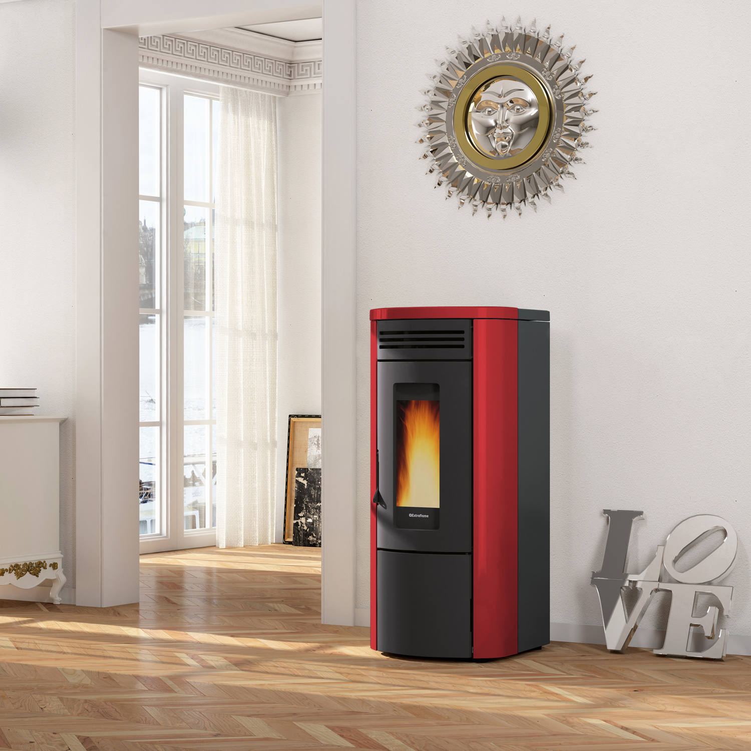 Extraflame COSTANZA IDRO 5.0 - Rouge bordeaux poêle à granulés bouilleur