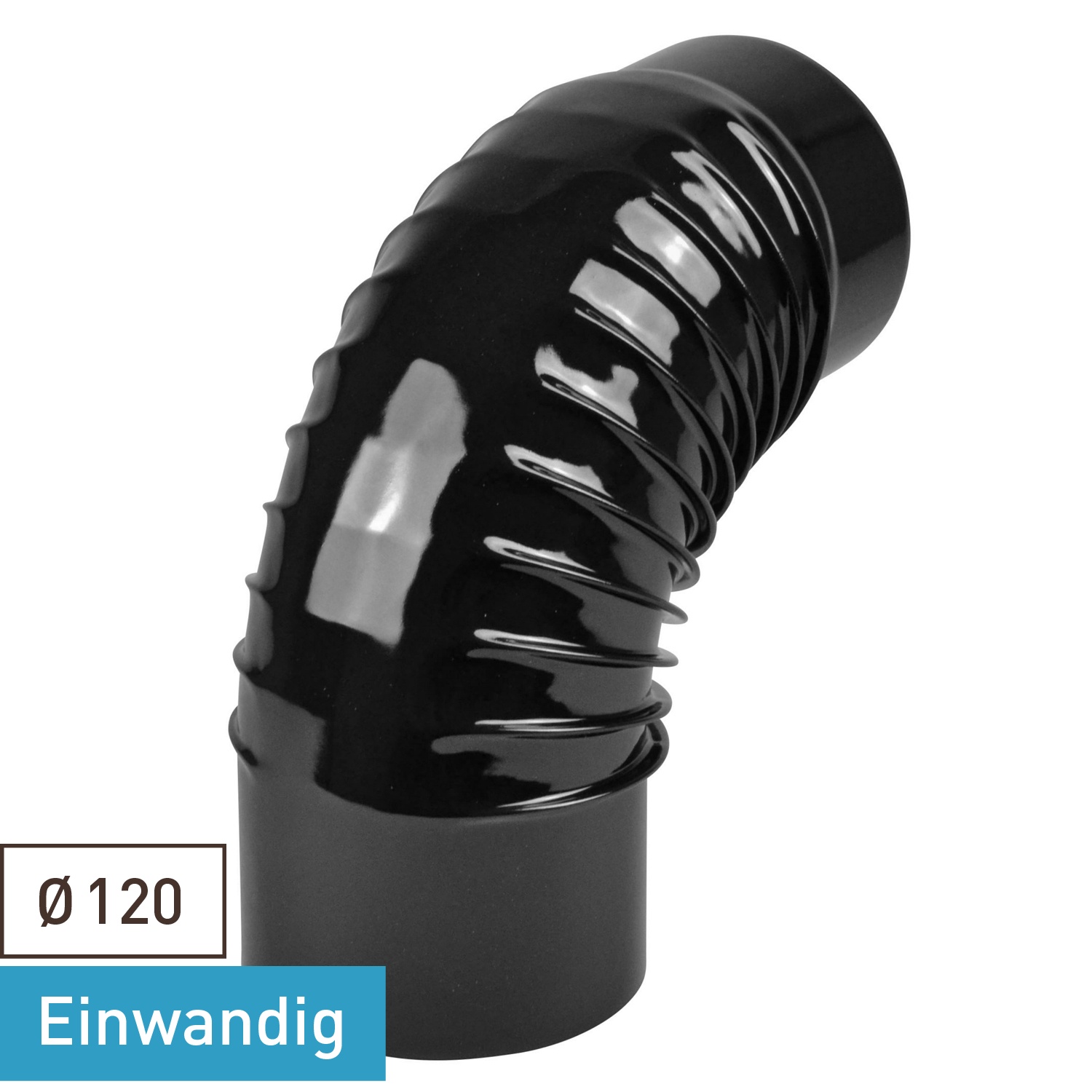 Coude de conduit de fumée / Coude de tuyau de poêle émaillé 120 mm - Coude à 90° nervuré noir