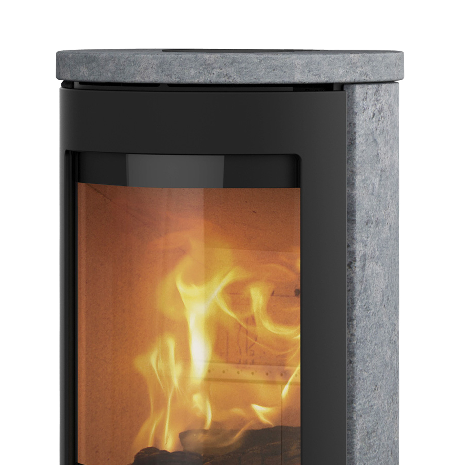 Lotus Prestige Basic S Poêle à bois en pierre ollaire, porte noire, sortie de fumée arrière