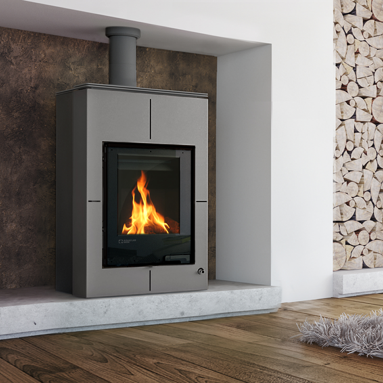 Aquaflam Vario Saporo Manuel Poêle à bois avec échangeur d'eau Gris 11/7 kW