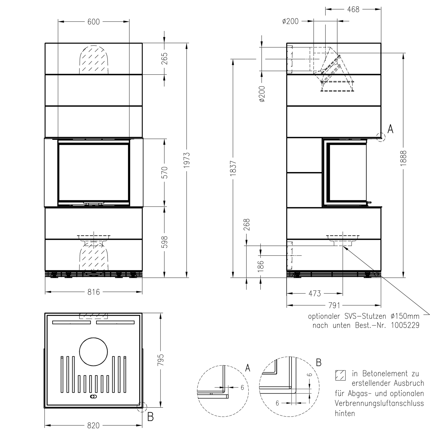 Kit de cheminée Spartherm SIM 1/3/Arte 3RL-60h-4S Nature