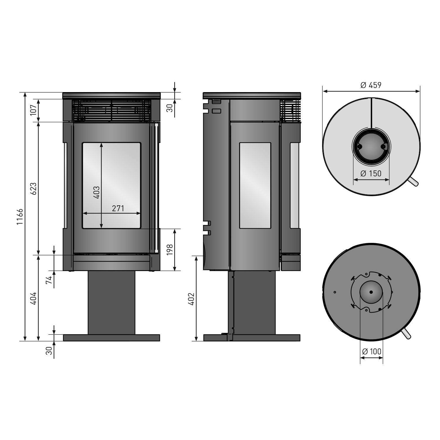 Poêle à bois Oranier Rota Twist en acier noir / Plaque supérieure en grès