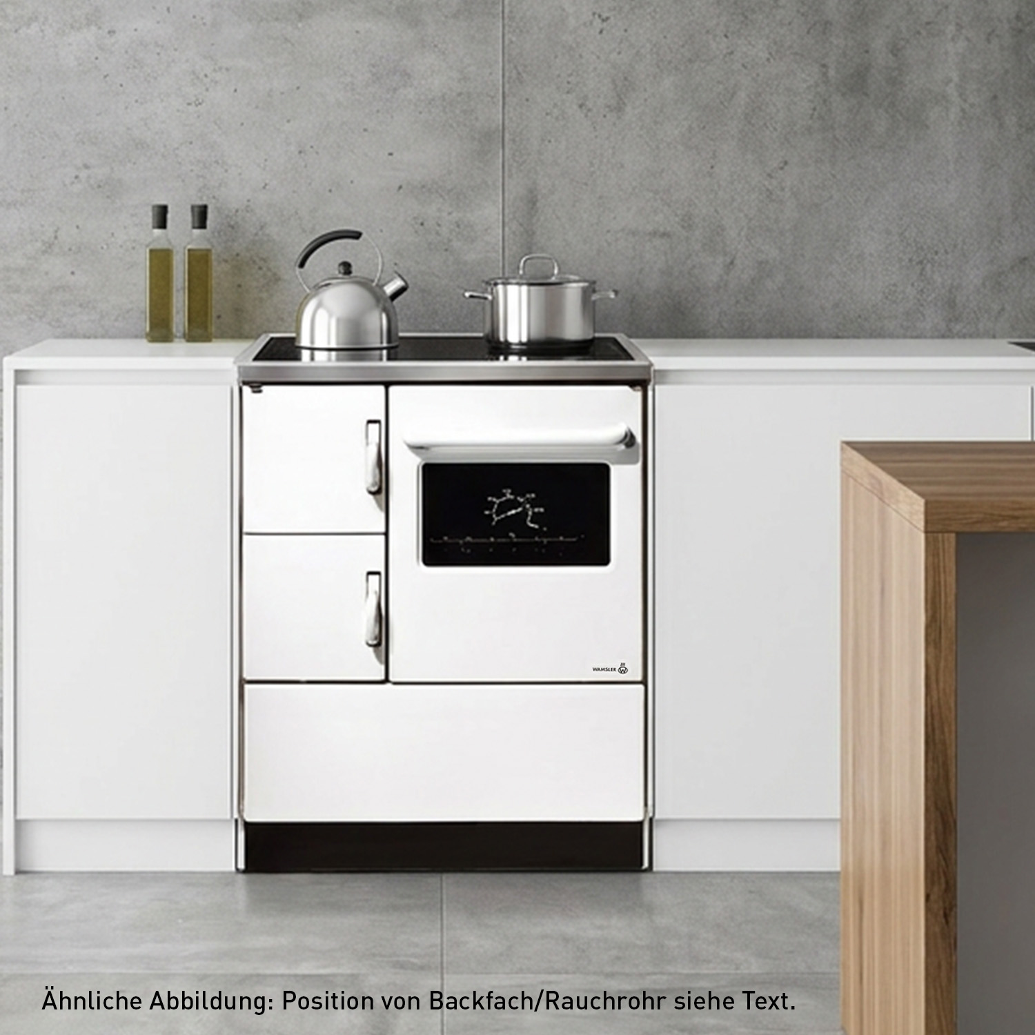 Wamsler K 118 Cuisinière à bois à gauche blanc avec plaque vitrocéramique