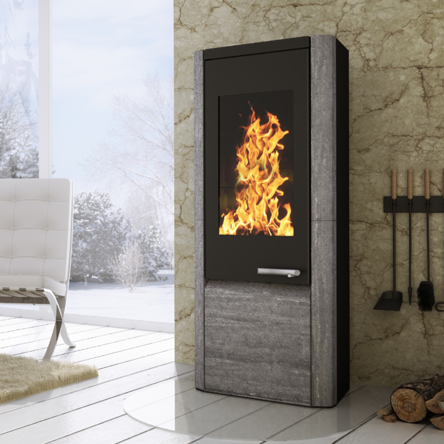 Wamsler Methis Kaminofen Stahl schwarz/ naturstein